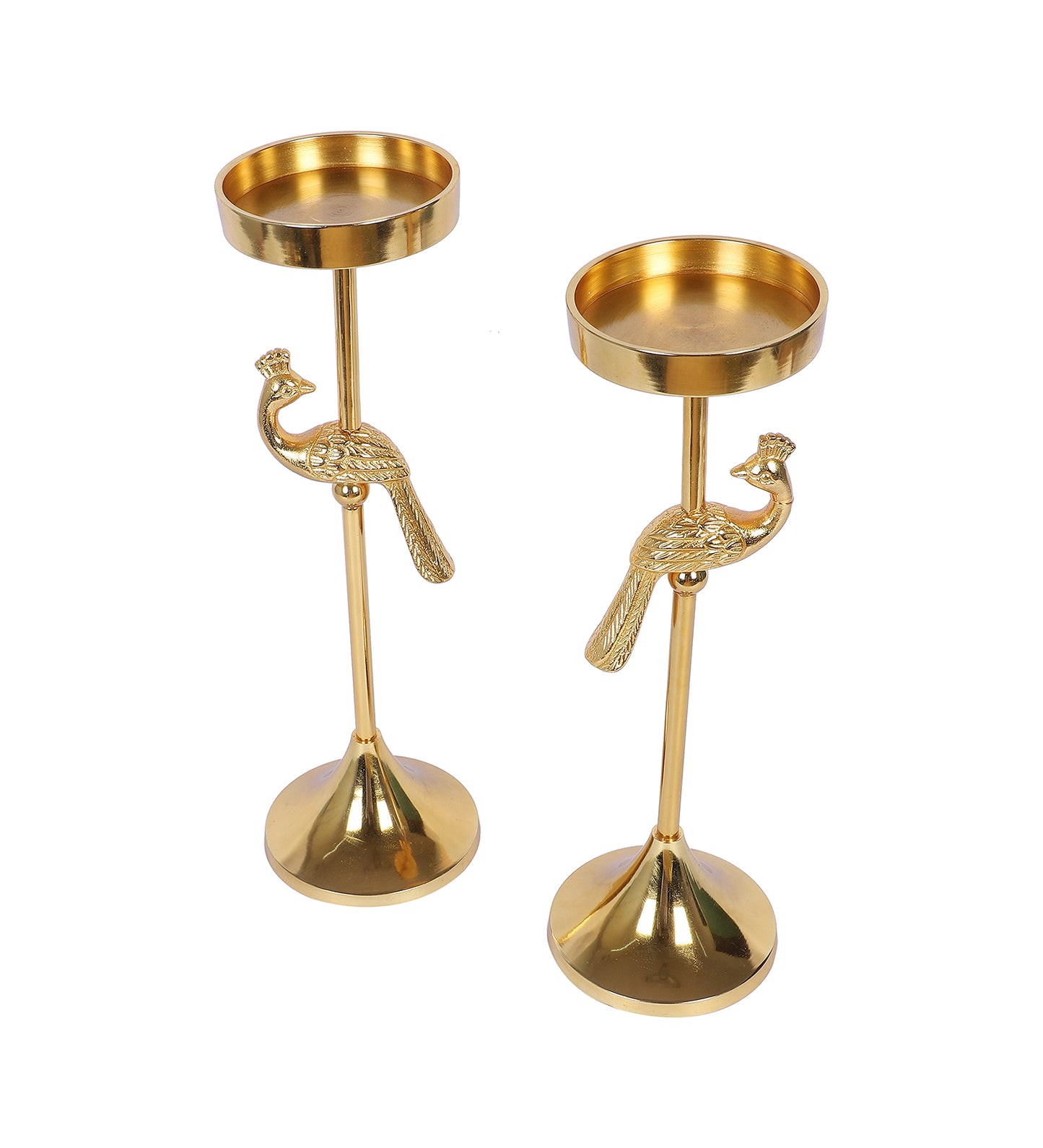 Peacock Aluminum Silver Candle Stand