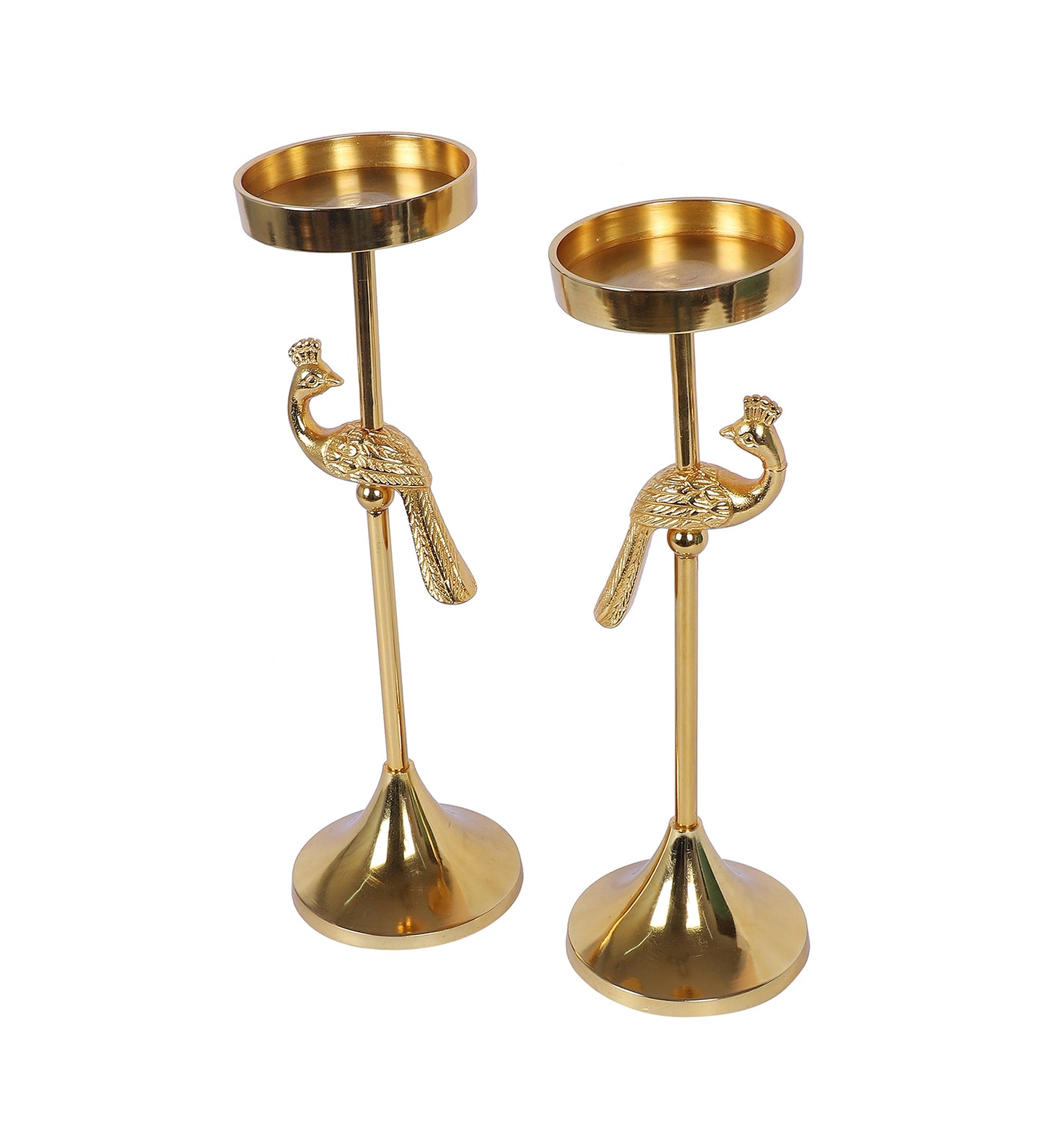 Peacock Aluminum Silver Candle Stand