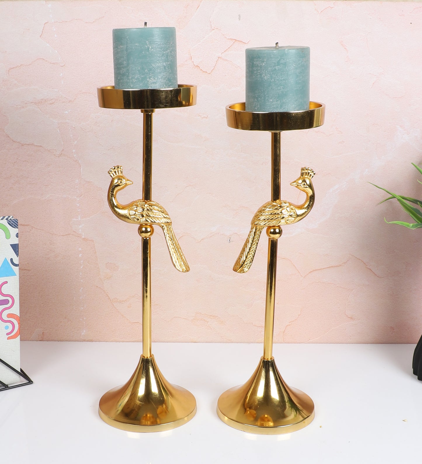Peacock Aluminum Silver Candle Stand