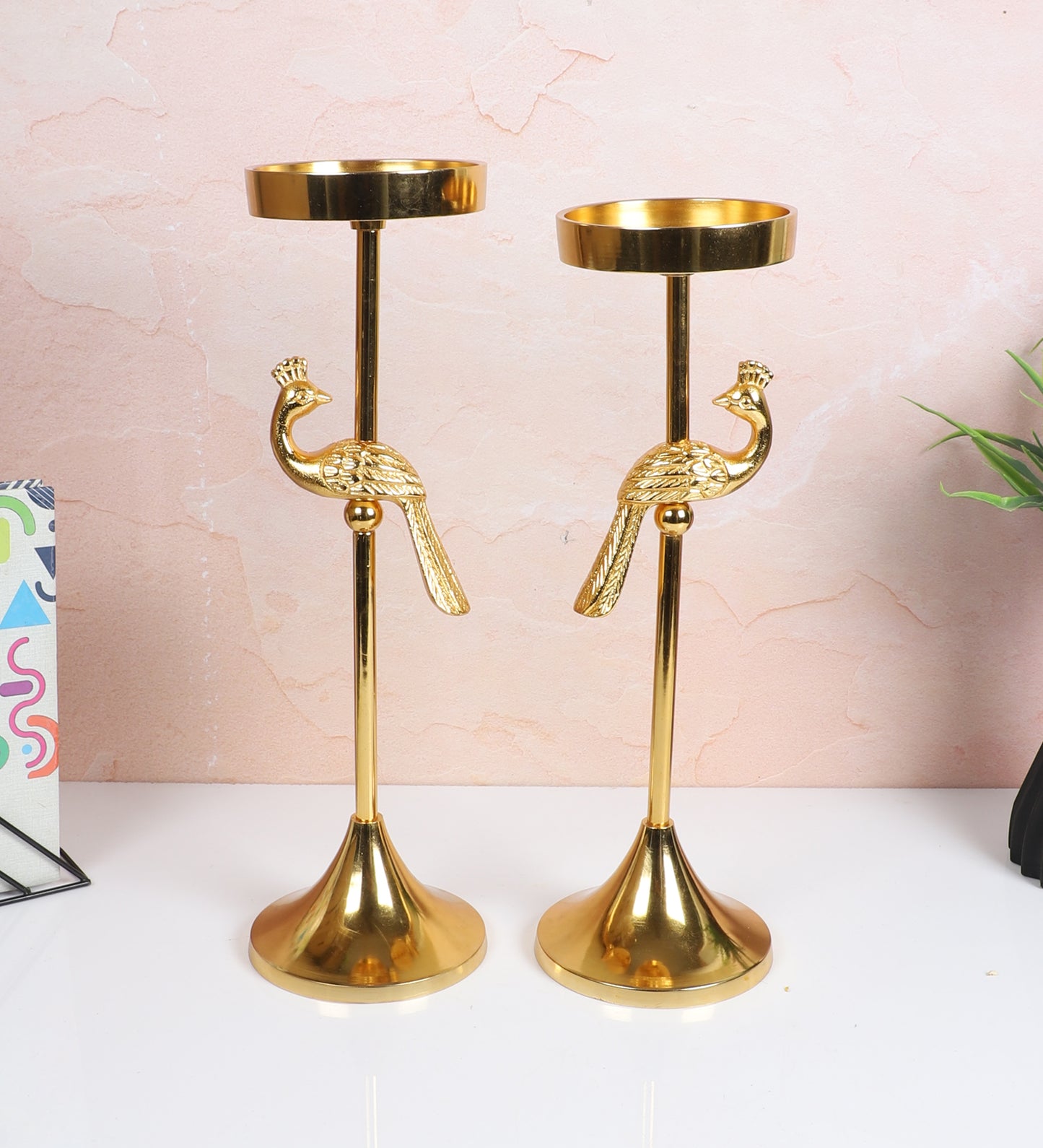 Peacock Aluminium Candle Stand Set of 2