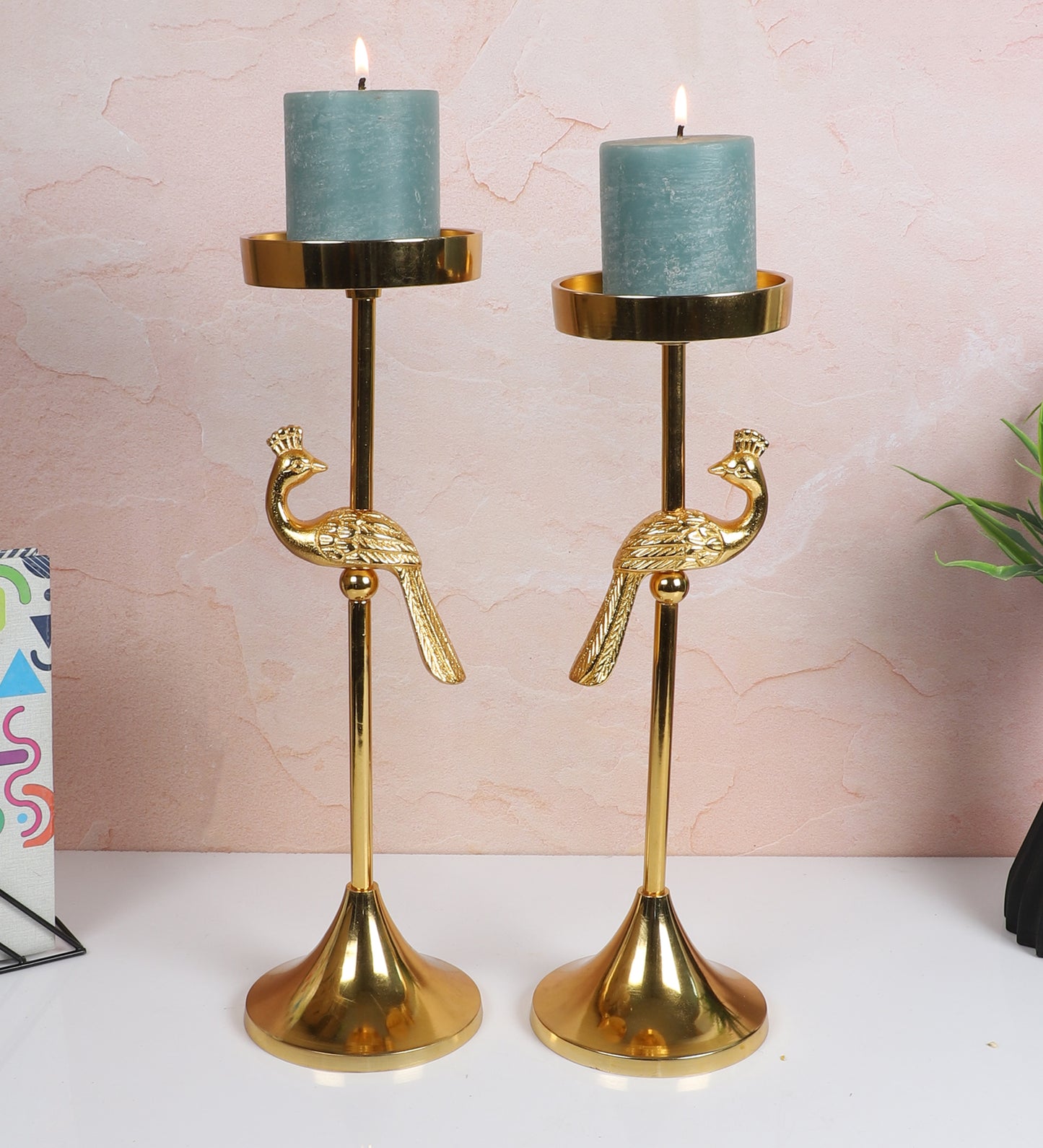 Peacock Aluminum Silver Candle Stand