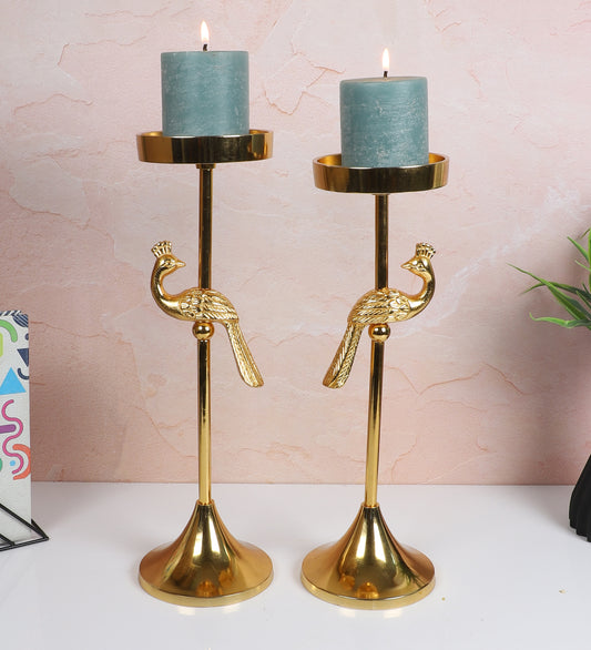 Peacock Aluminum Silver Candle Stand