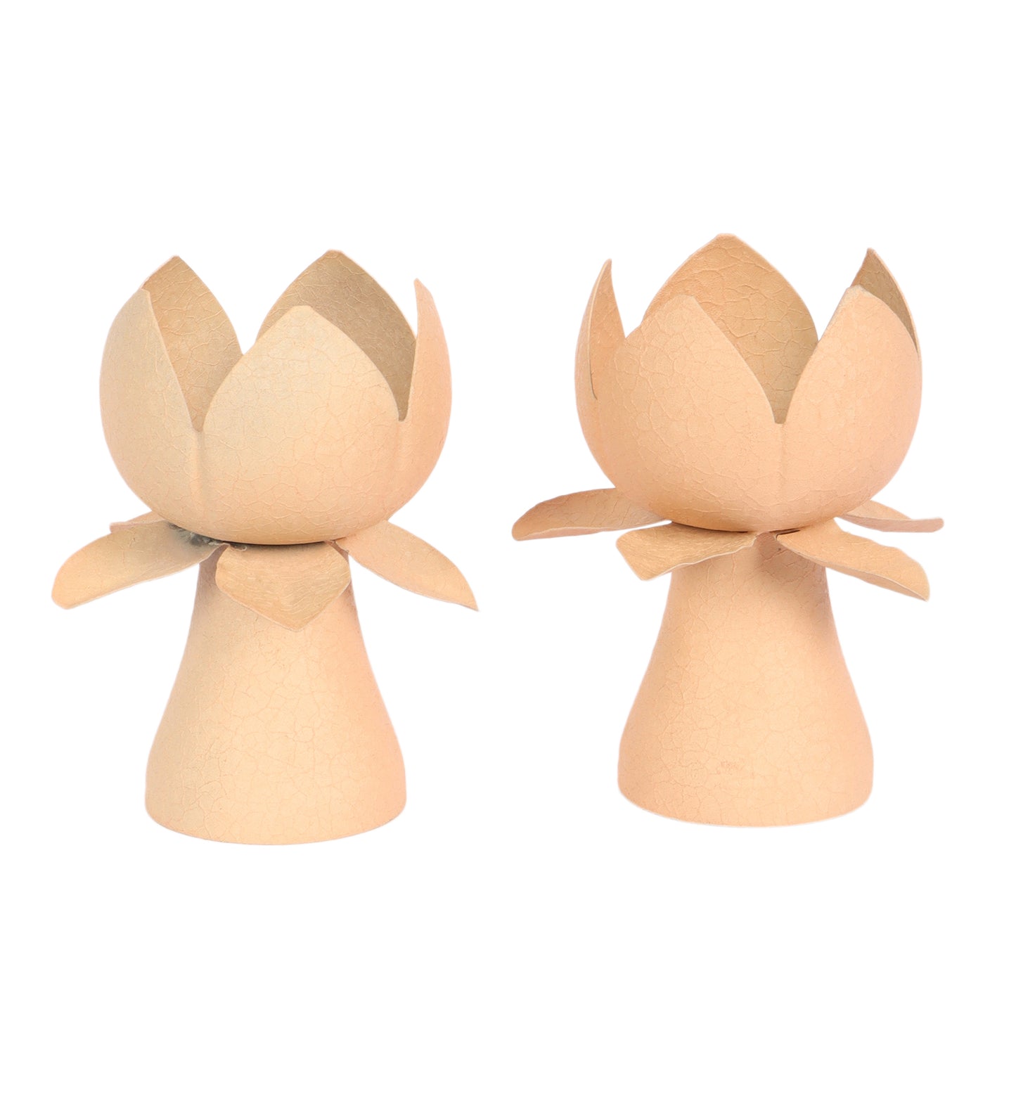 Biege Textured Lotus Tealight Holder Set of 2