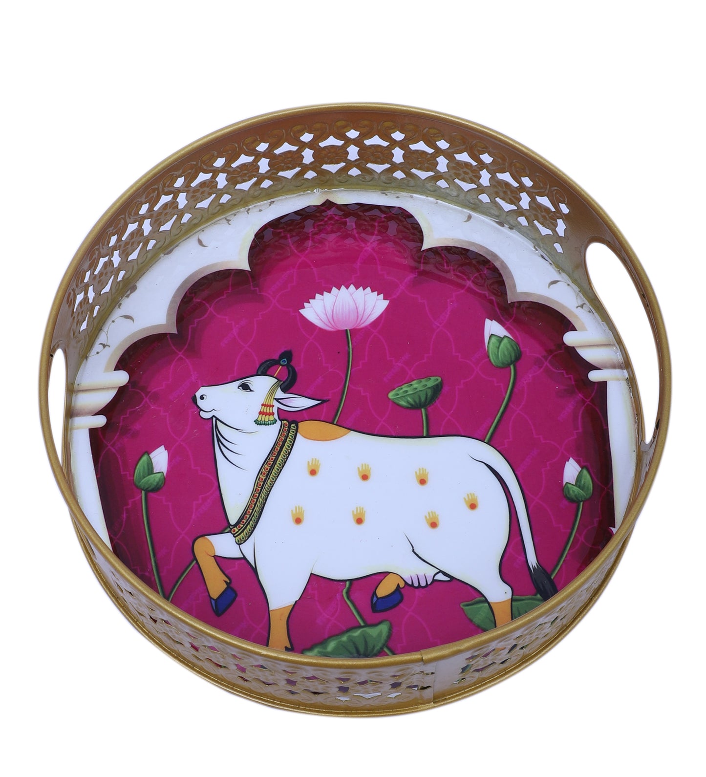 Pink & White Cow Round Basket With Jar Set of 3