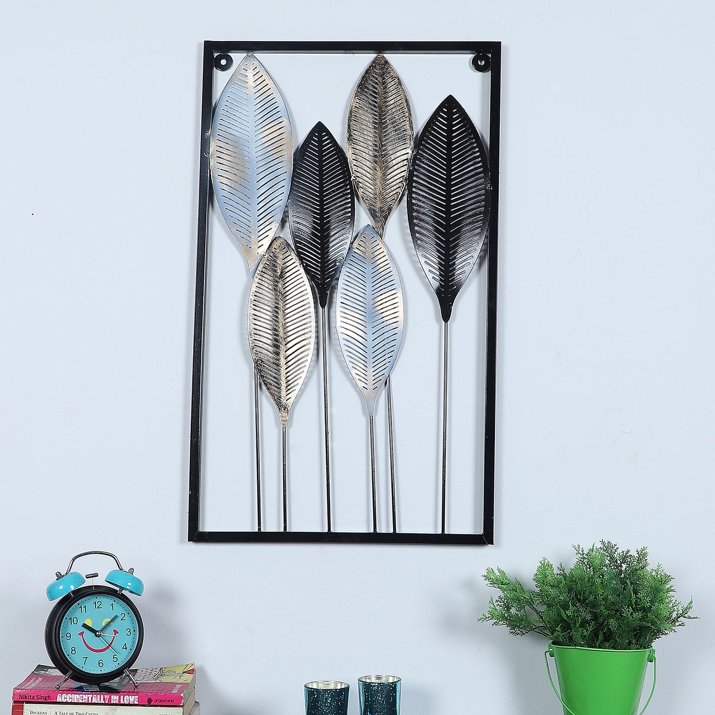 Black & Gold Leaves Rectangular Wall Décor