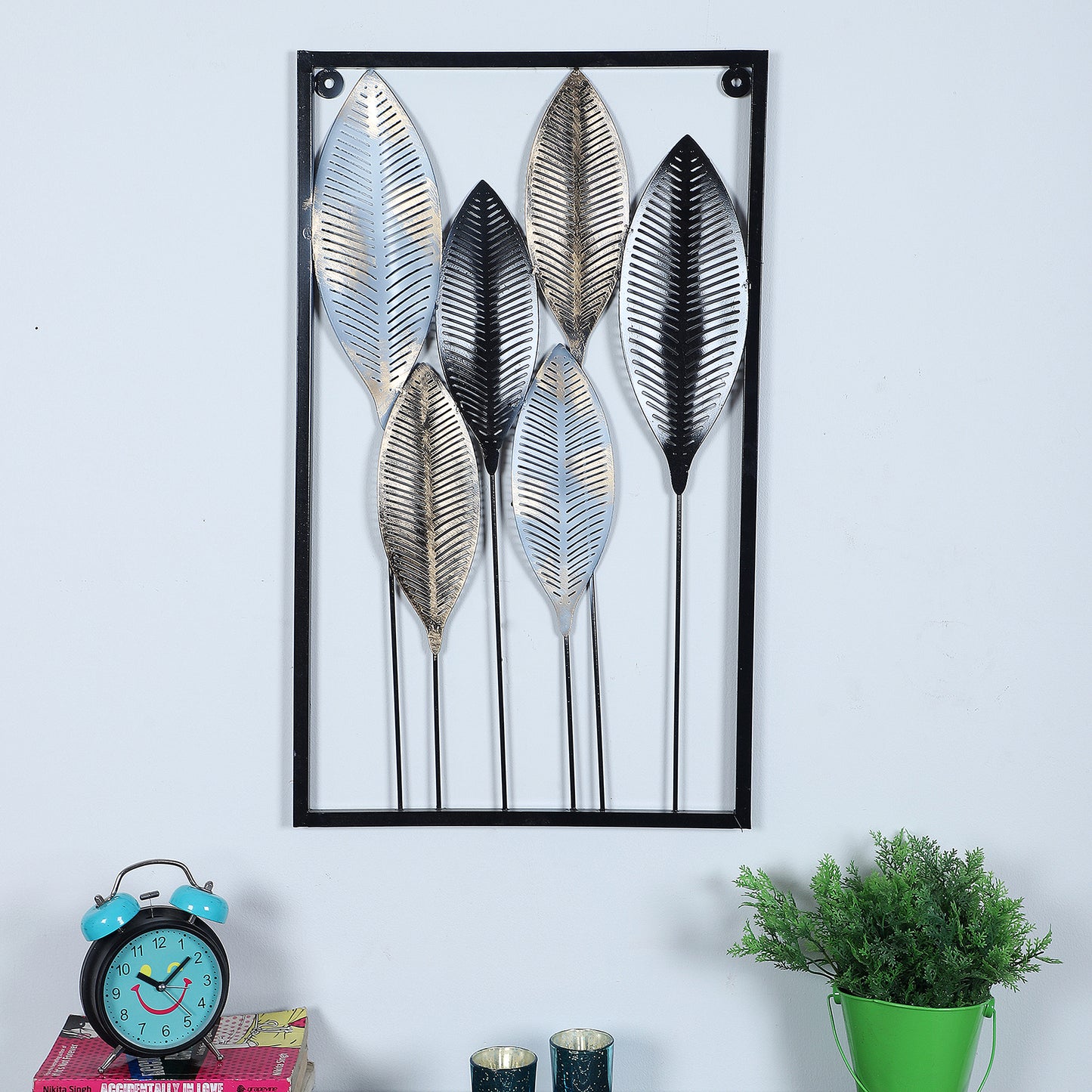 Black & Gold Leaves Rectangular Wall Décor