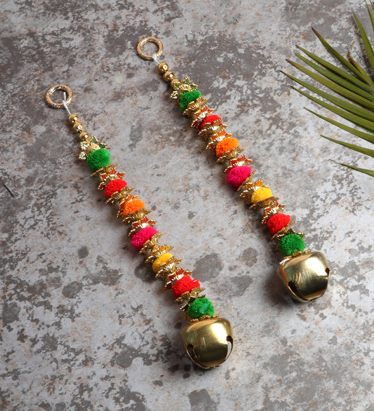 Multicolor Small Metal Bell Toran Set of 2