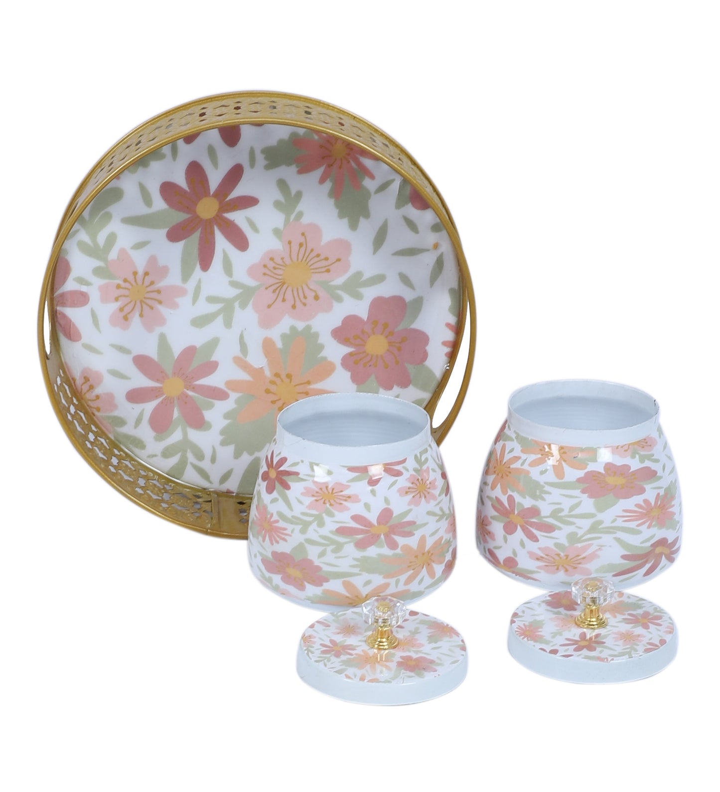 Multicolor FLowers Round Basket With Jar Set of 3