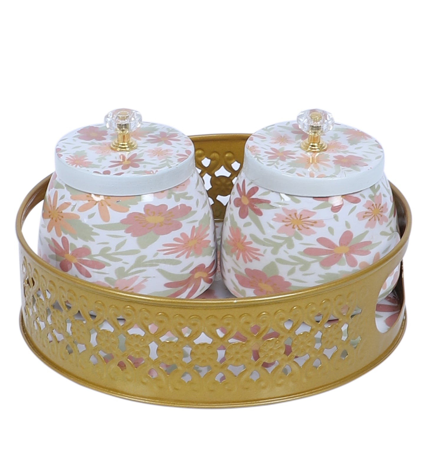 Multicolor FLowers Round Basket With Jar Set of 3