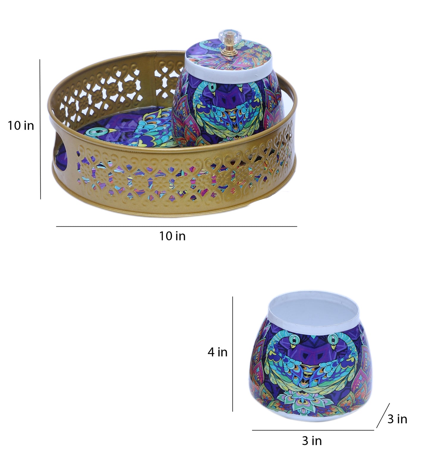 Green & Purple Peacock Round Basket With Jar Set of 3