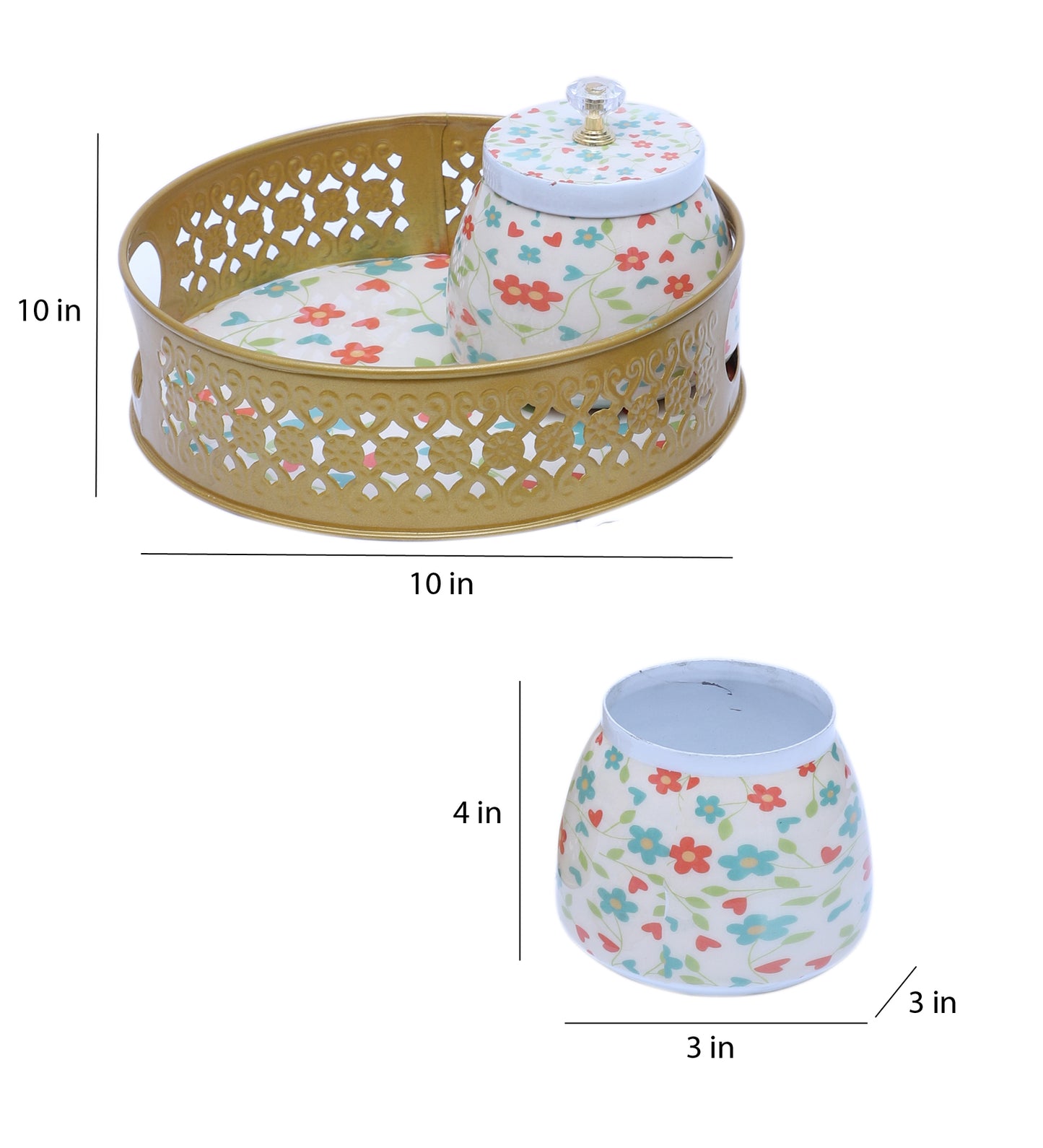 Pink & Green FLower Round Basket With Jar Set of 3