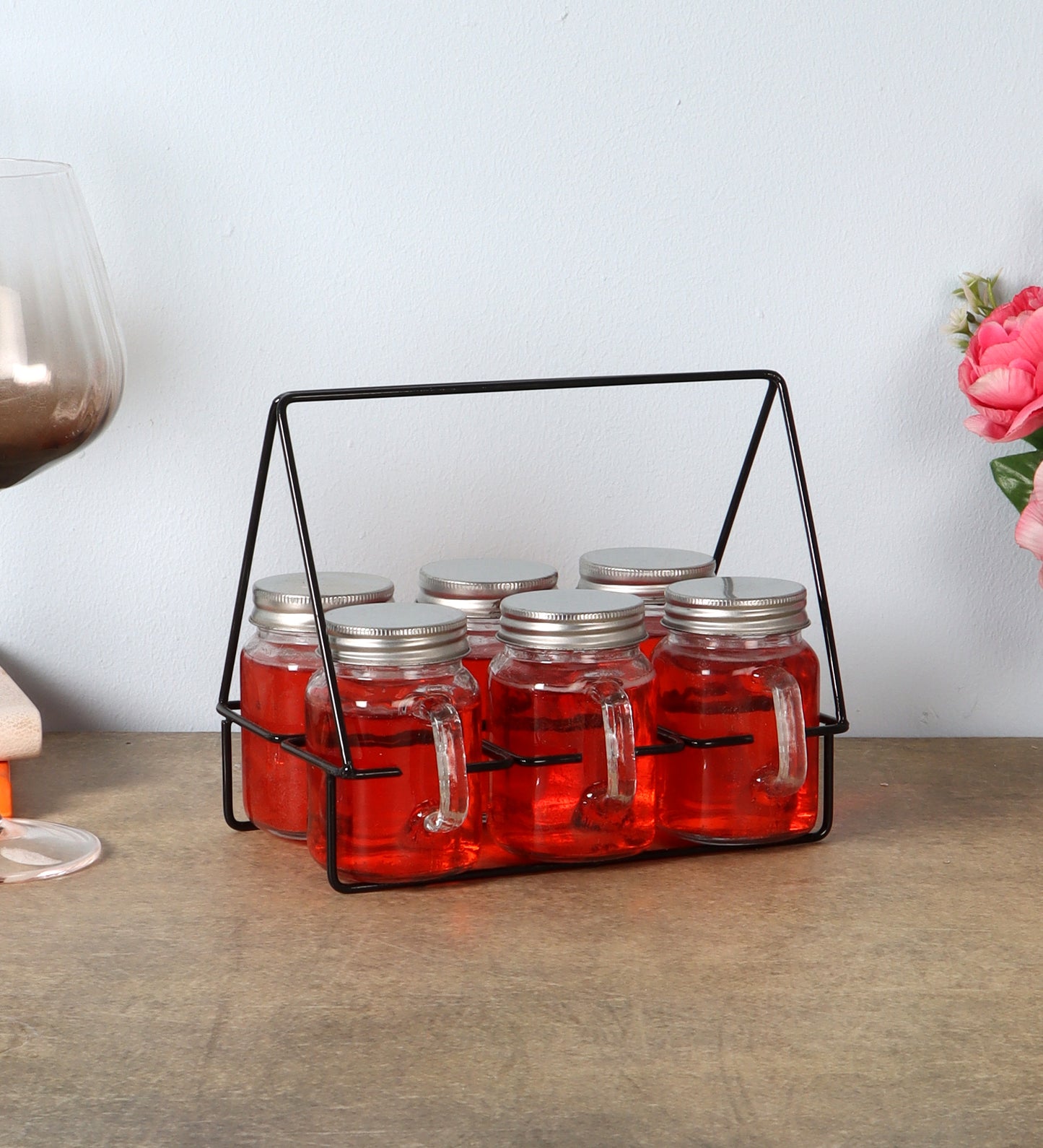 Set of 6 Mason Jars Glasses With Black Stand