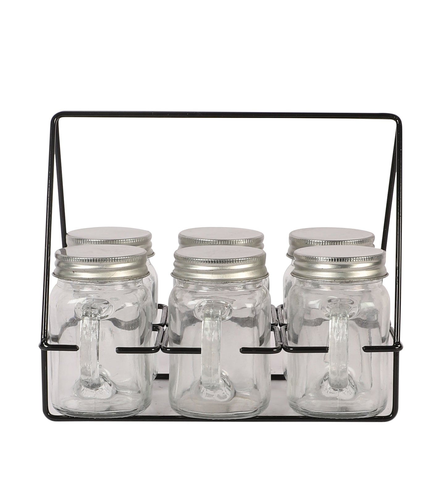 Set of 6 Mason Jars Glasses With Black Stand