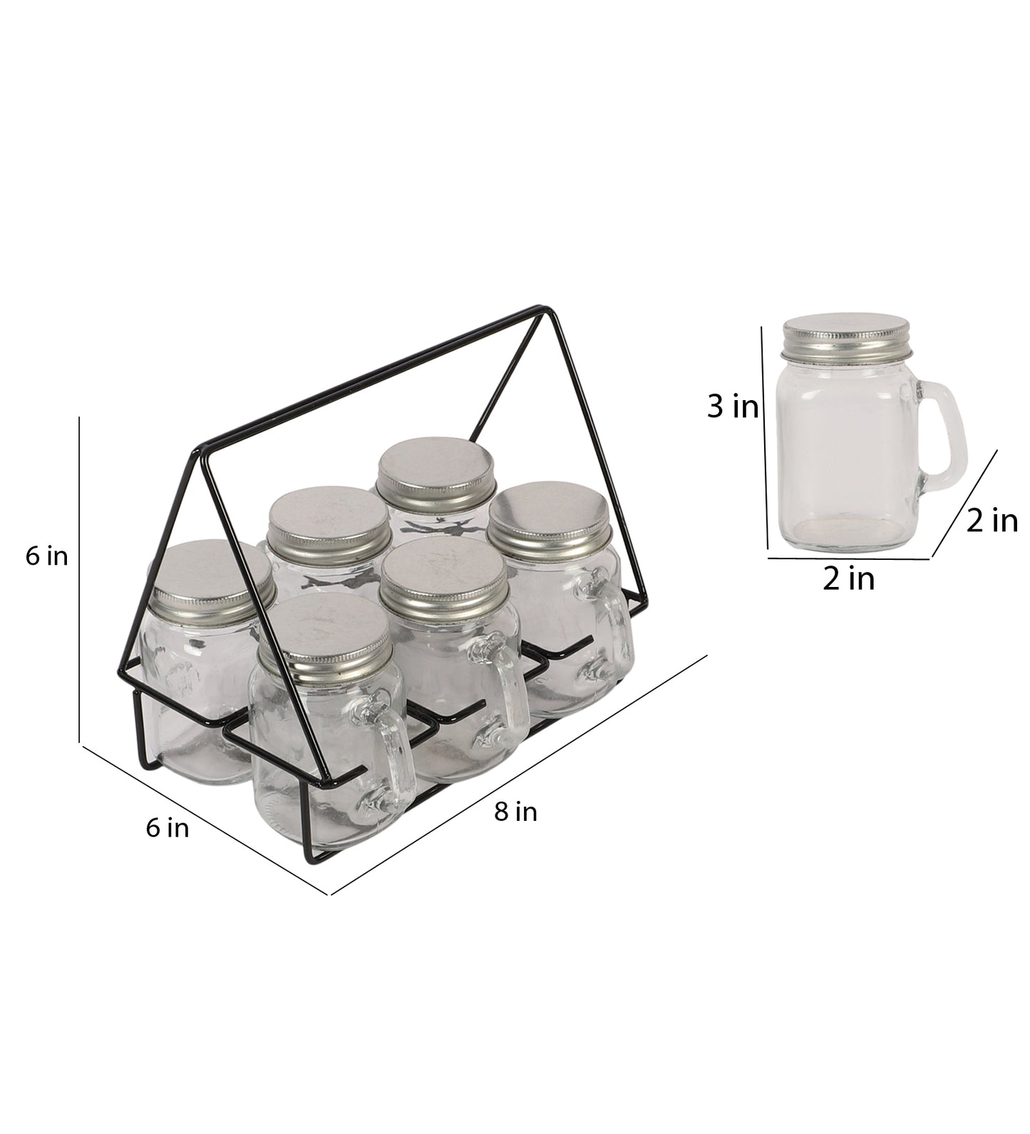Set of 6 Mason Jars Glasses With Black Stand