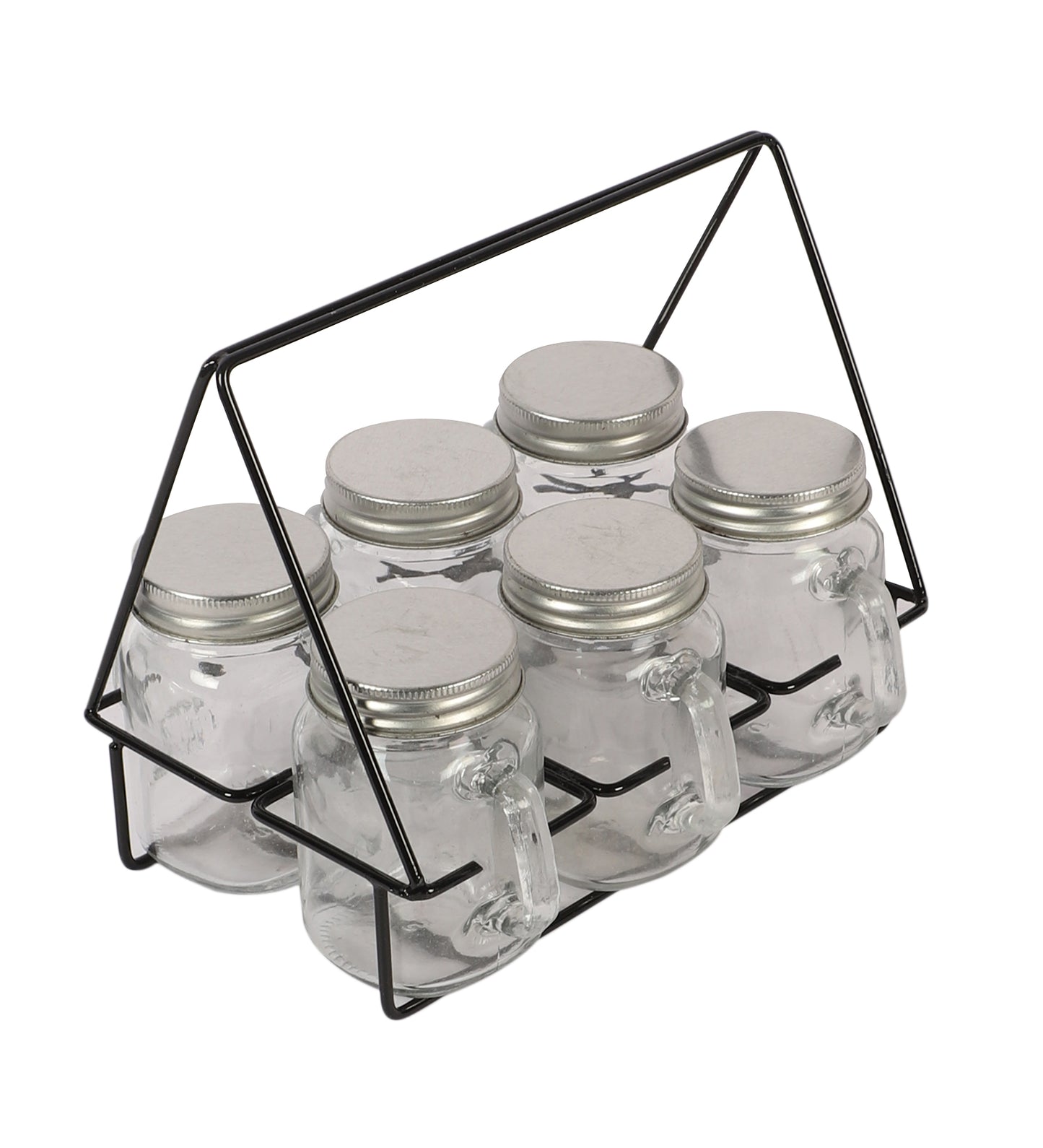 Set of 6 Mason Jars Glasses With Black Stand