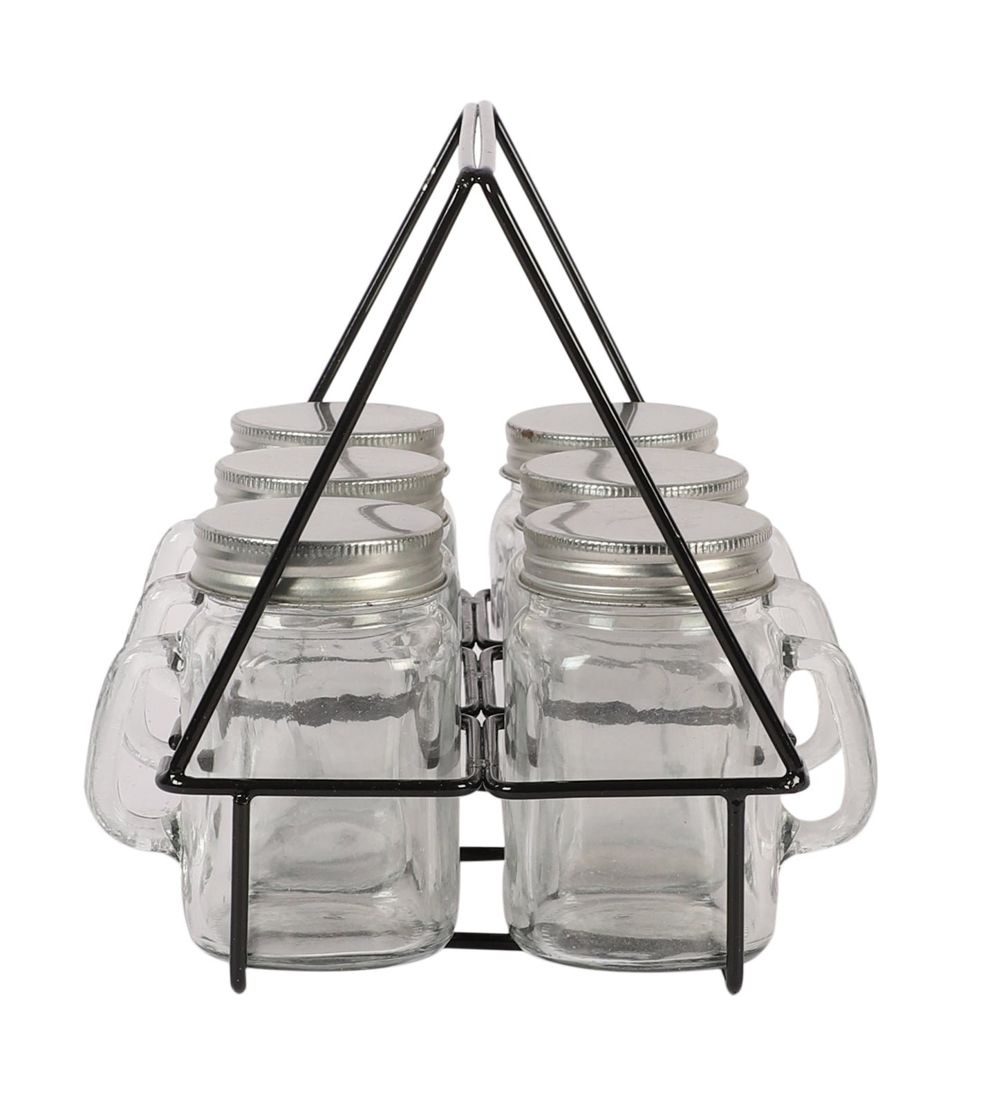 Set of 6 Mason Jars Glasses With Black Stand