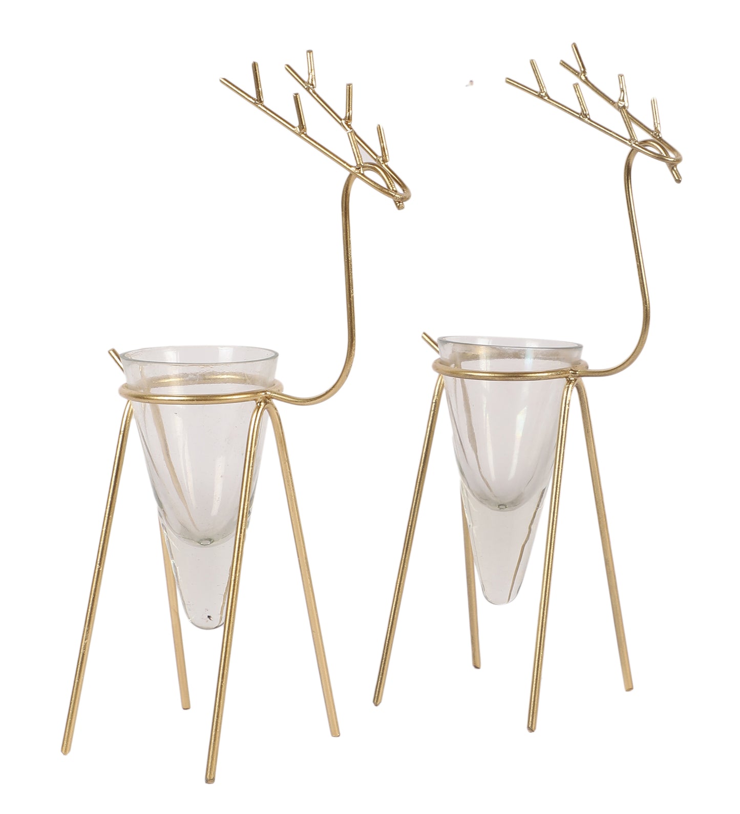 Gold Deer Cone Glass Tealight Holder Set of 2