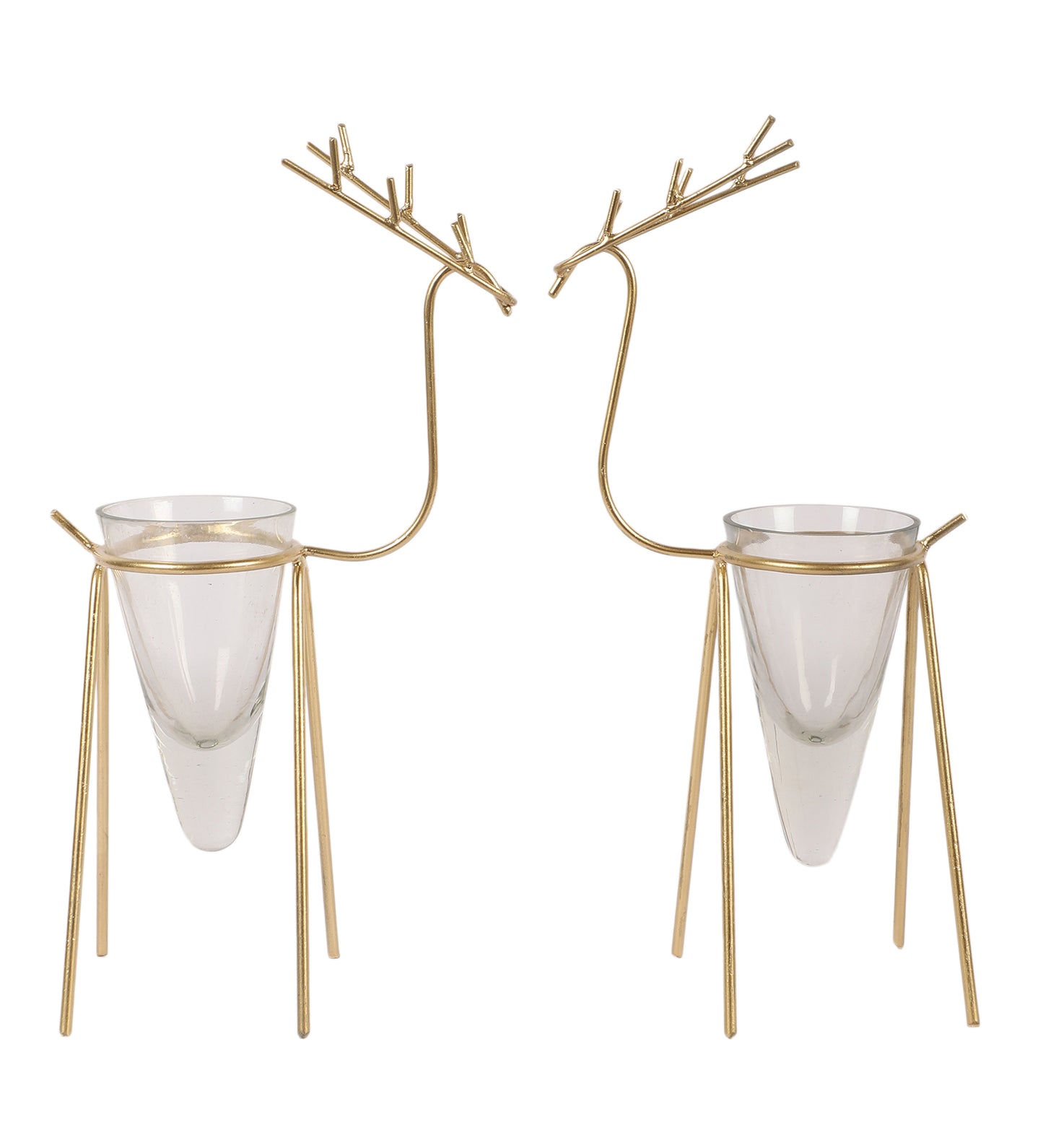 Gold Deer Cone Glass Tealight Holder Set of 2
