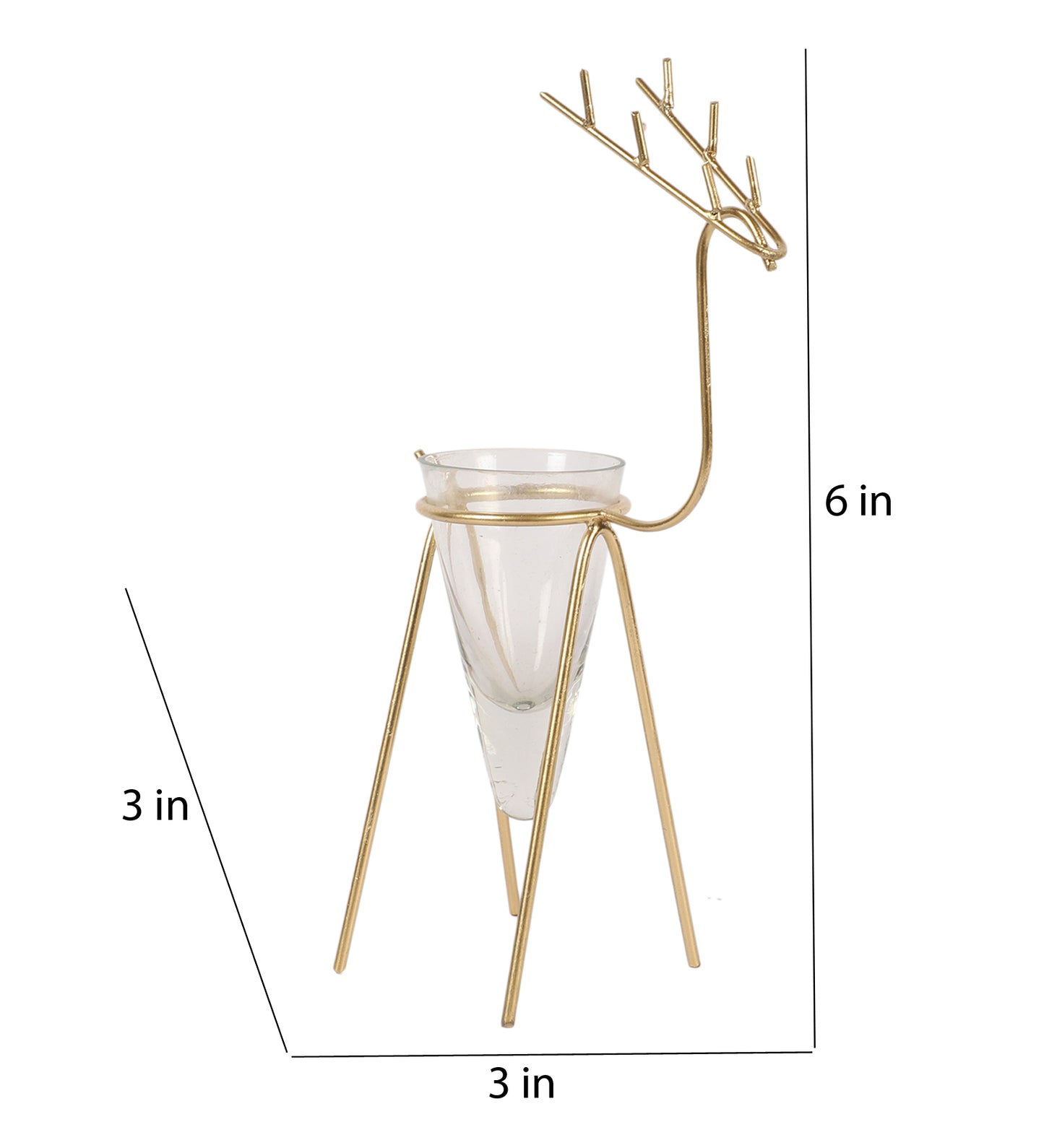 Gold Deer Cone Glass Tealight Holder Set of 2