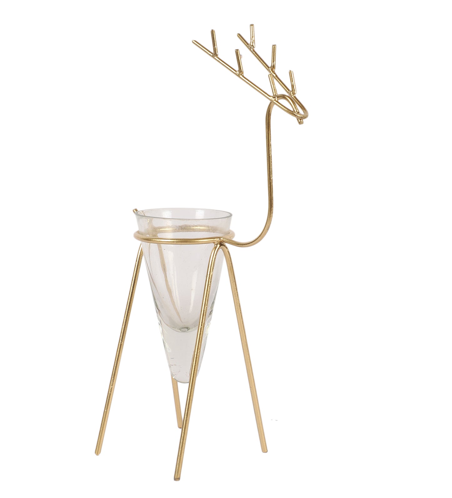 Gold Deer Cone Glass Tealight Holder Set of 2