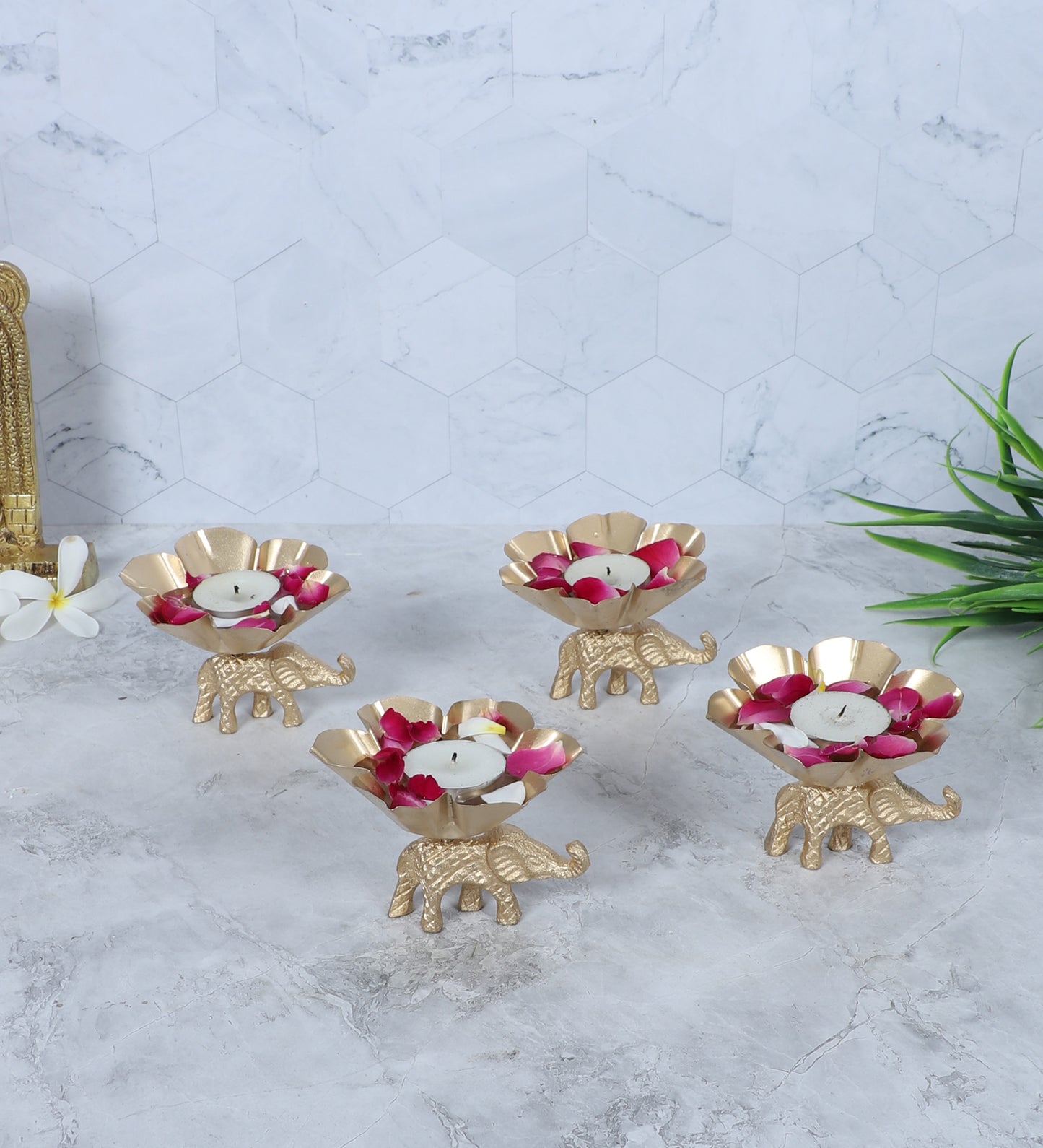 Elephant & Lotus Bowl Tealight Holder Set of 4