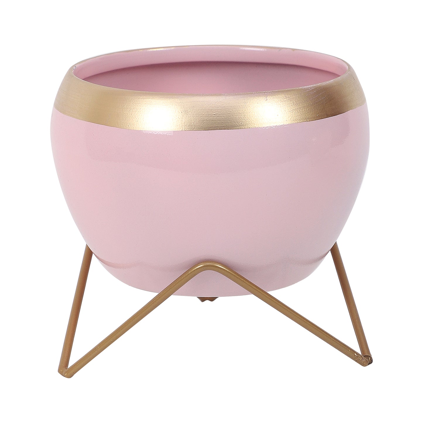 Apple Shape Metal Pink & Gold Planter Set of 2
