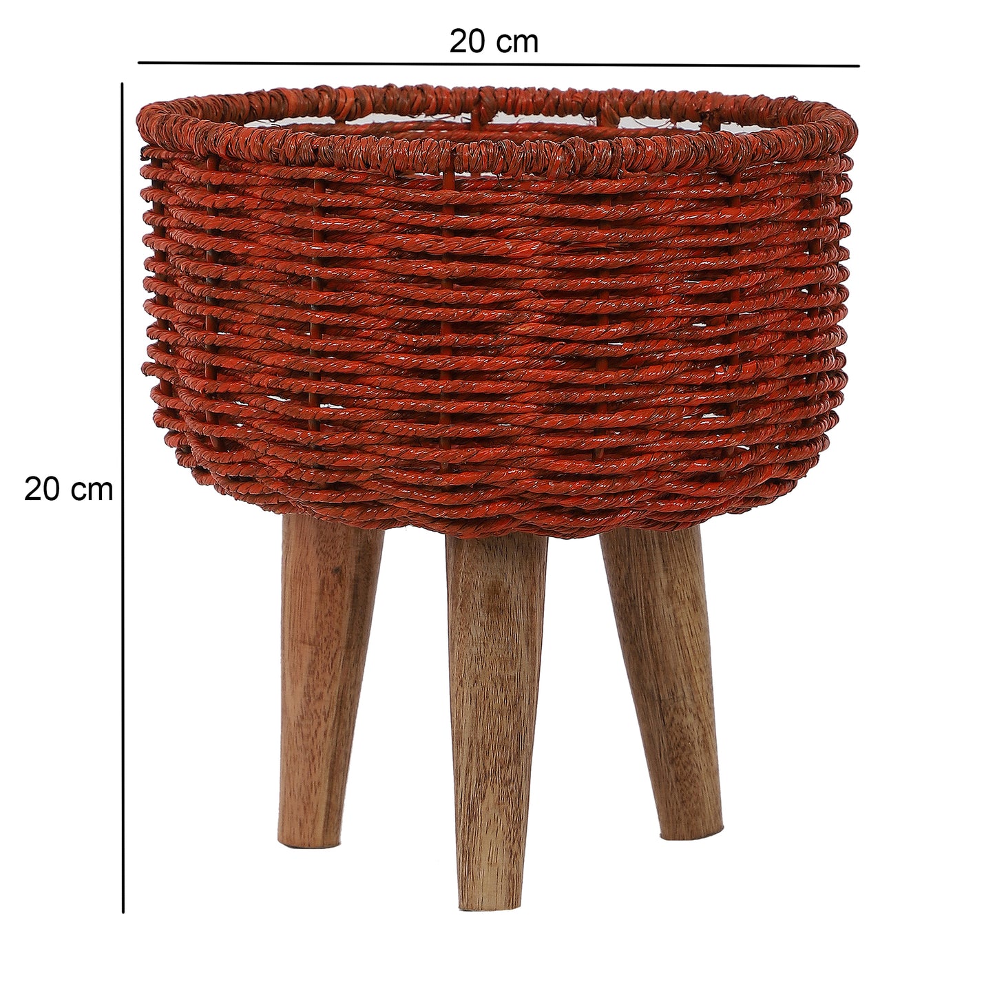Jute & Metal Red Planter Set with Wooden Legs Set of 3