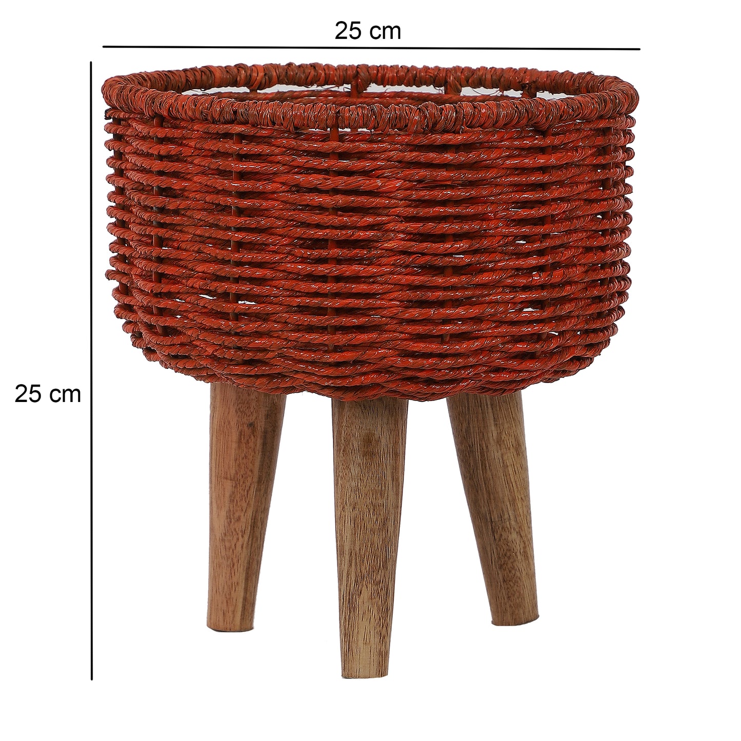 Jute & Metal Red Planter Set with Wooden Legs Set of 3