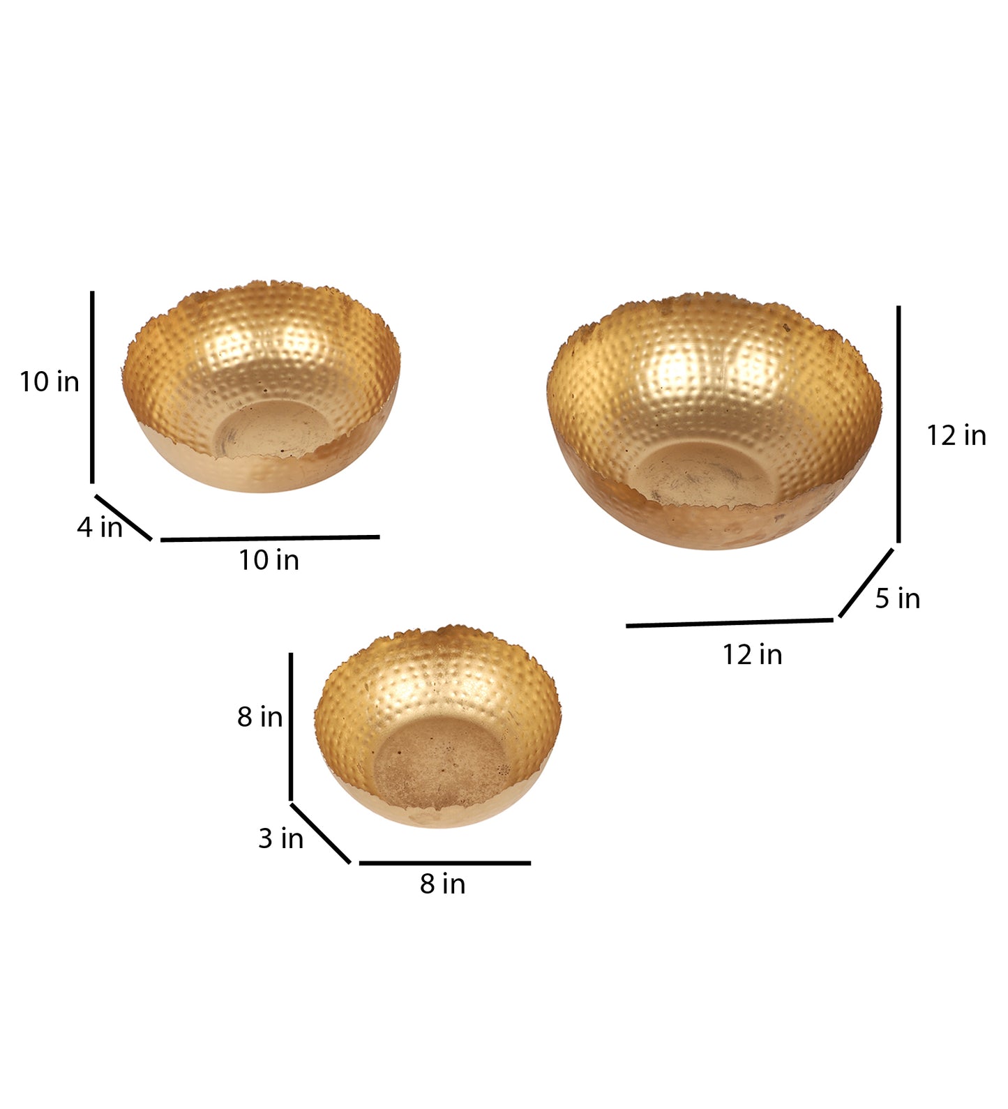 Gold Hammer Cut URli Bowl Set of 3