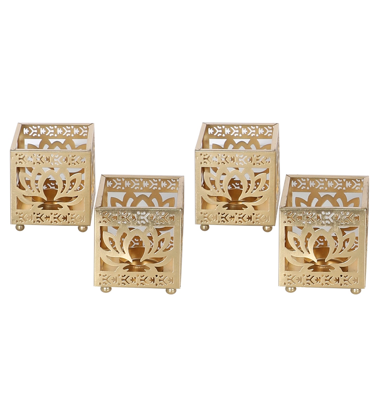 Lotus Etching Votive Tealight Set of 4