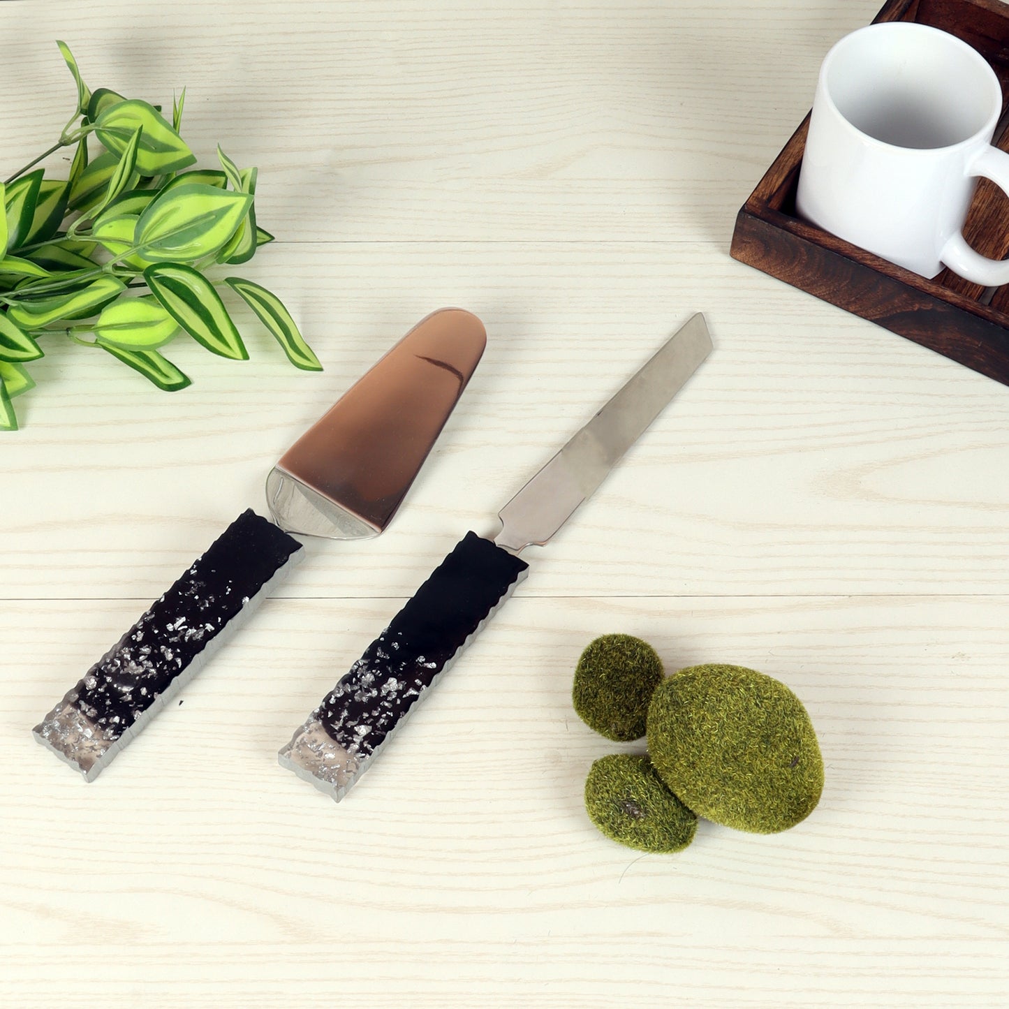 Black & Silver Cake Knife & Server Set of 2
