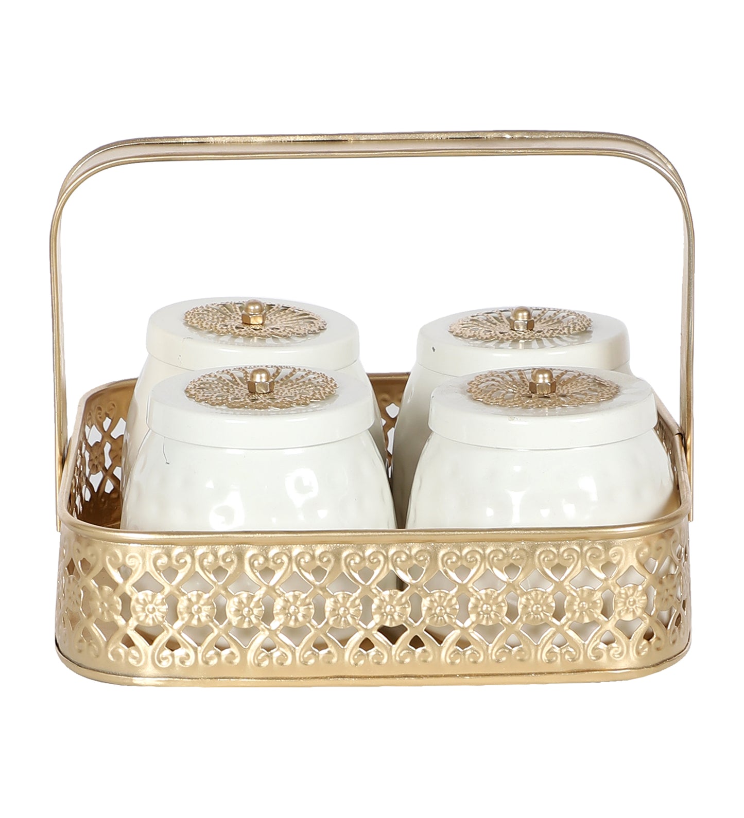 Metal Basket With White Jar Set of 5