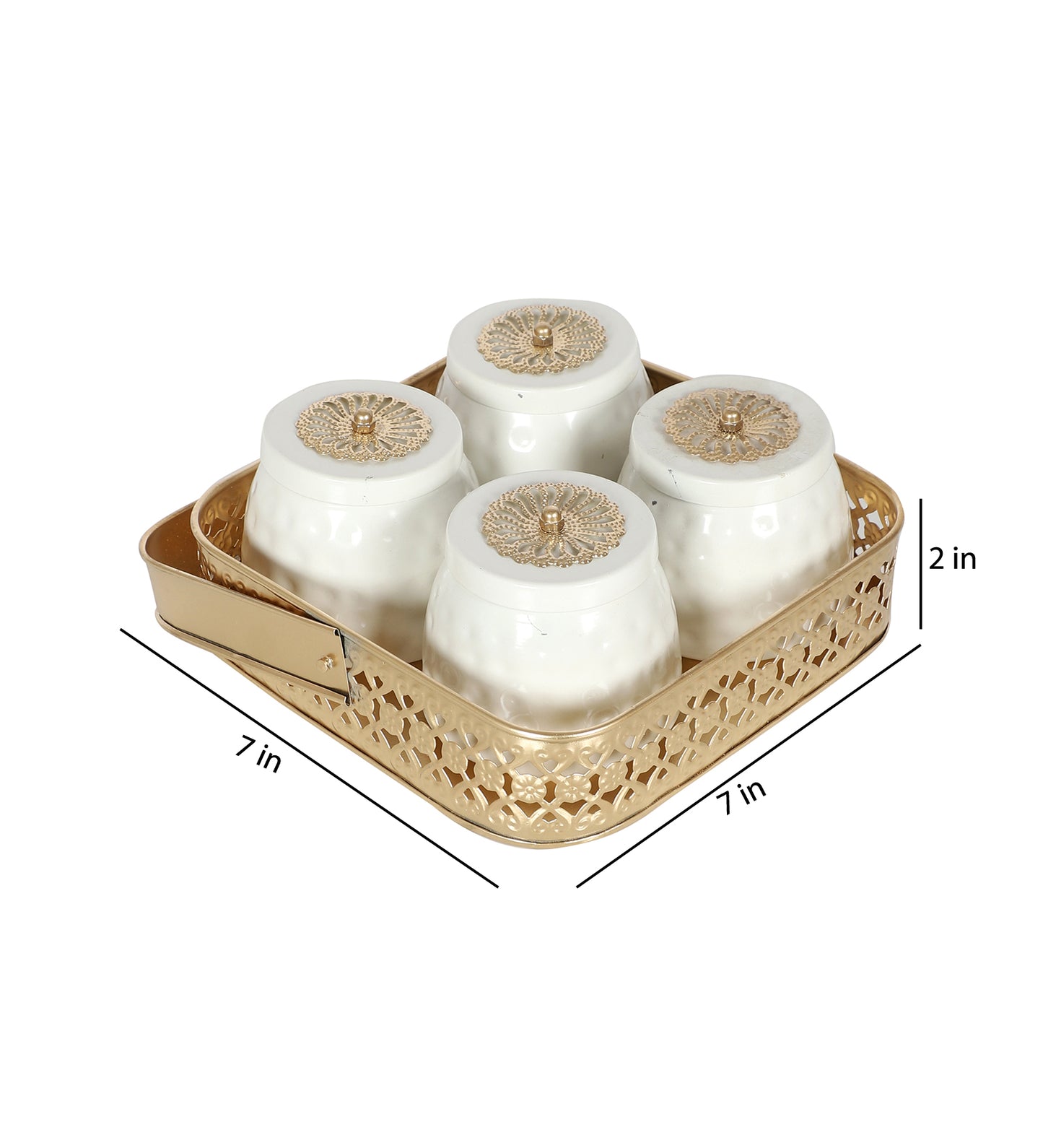 Gold & White Basket With Jar Set of 4