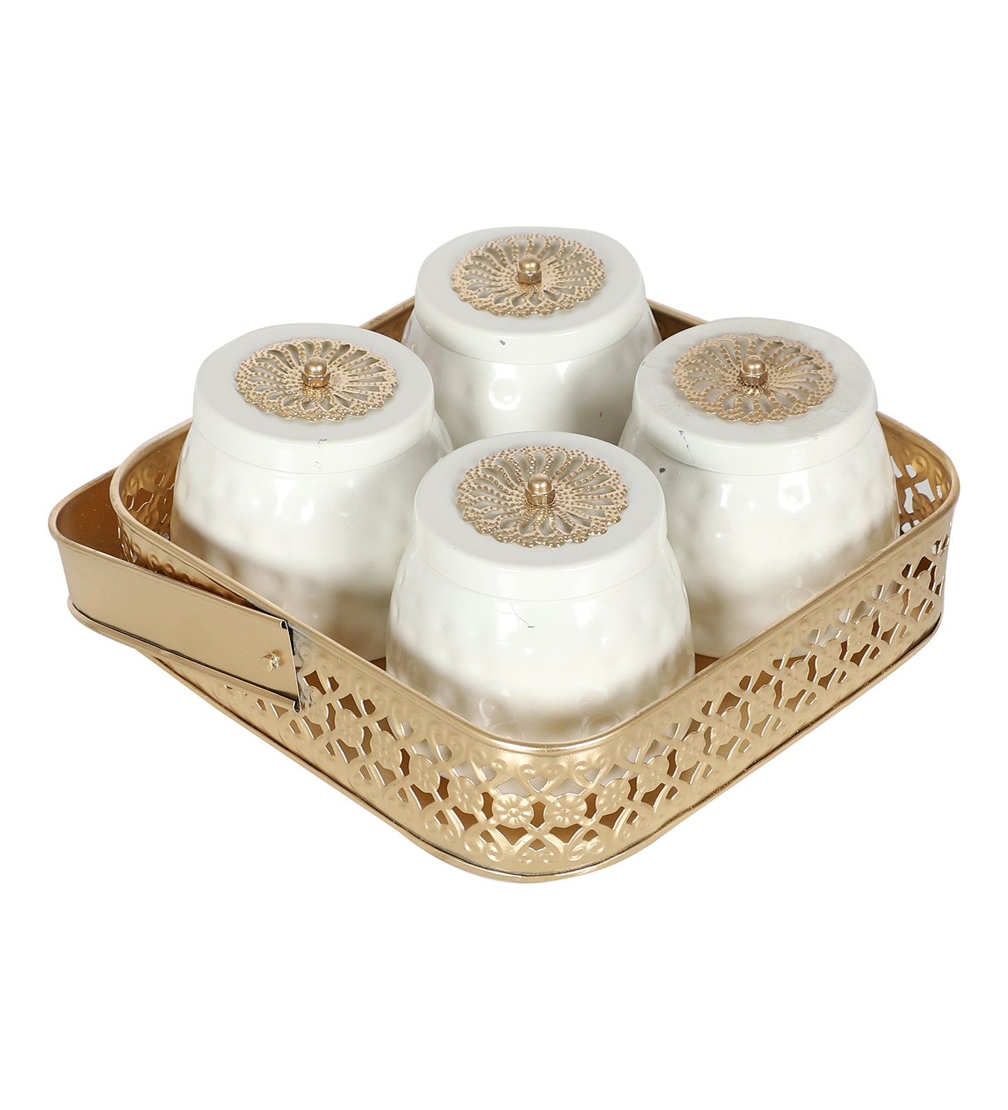Gold & White Basket With Jar Set of 4