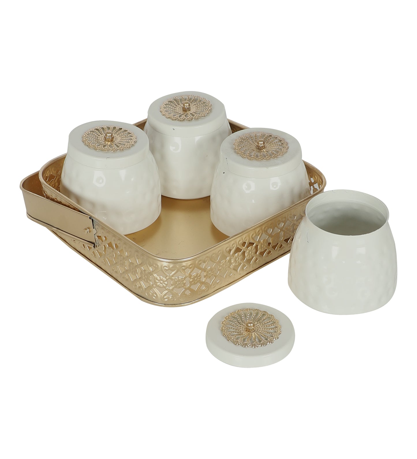 Gold & White Basket With Jar Set of 4