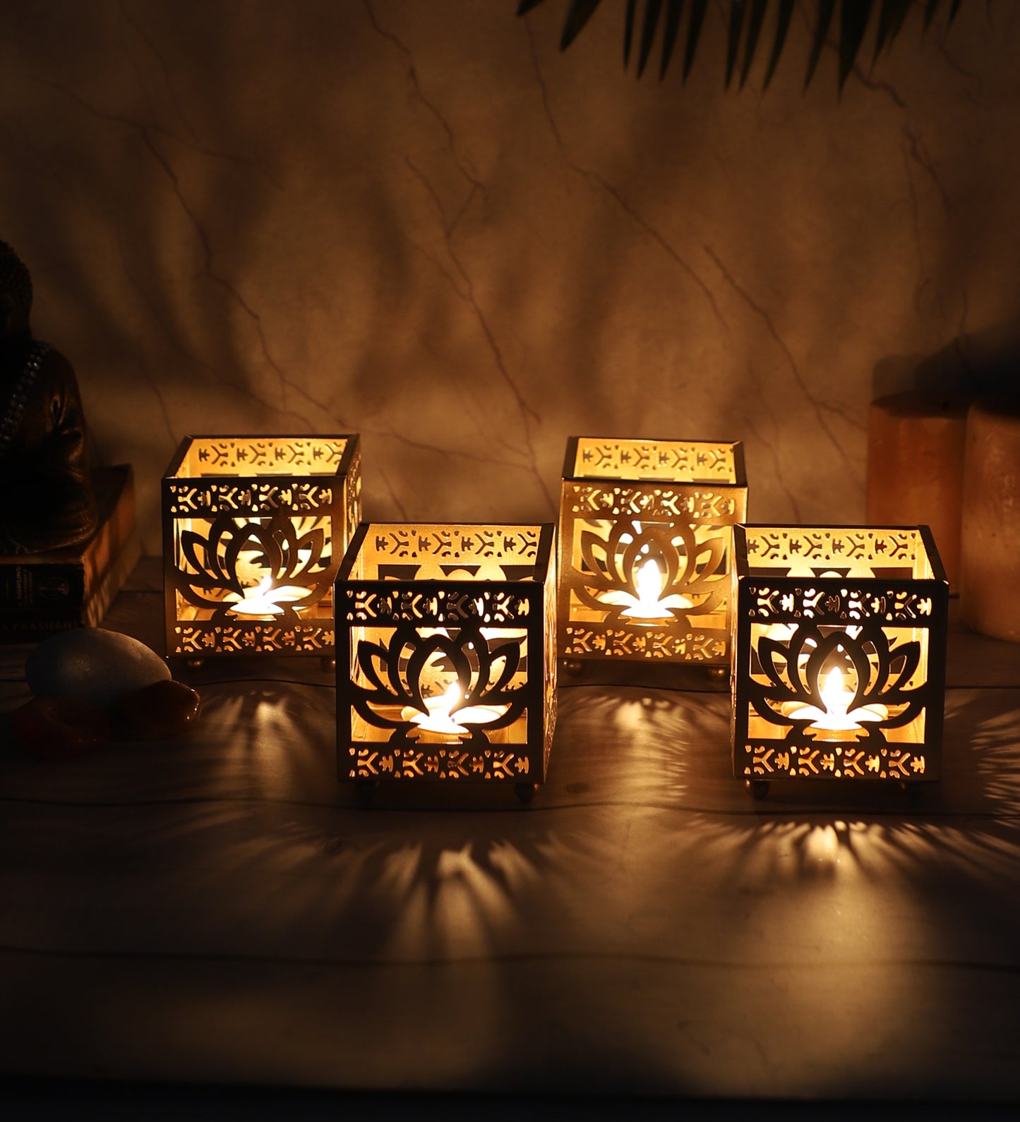 Lotus Etching Votive Tealight Set of 4