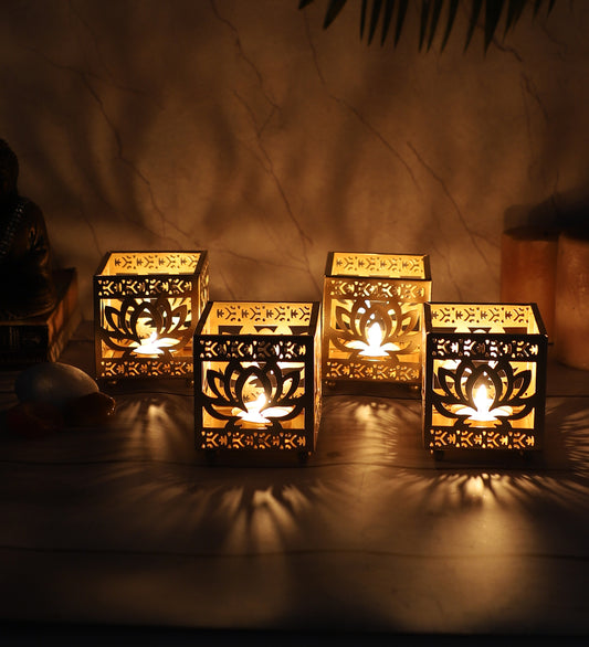 Lotus Etching Votive Tealight Set of 4