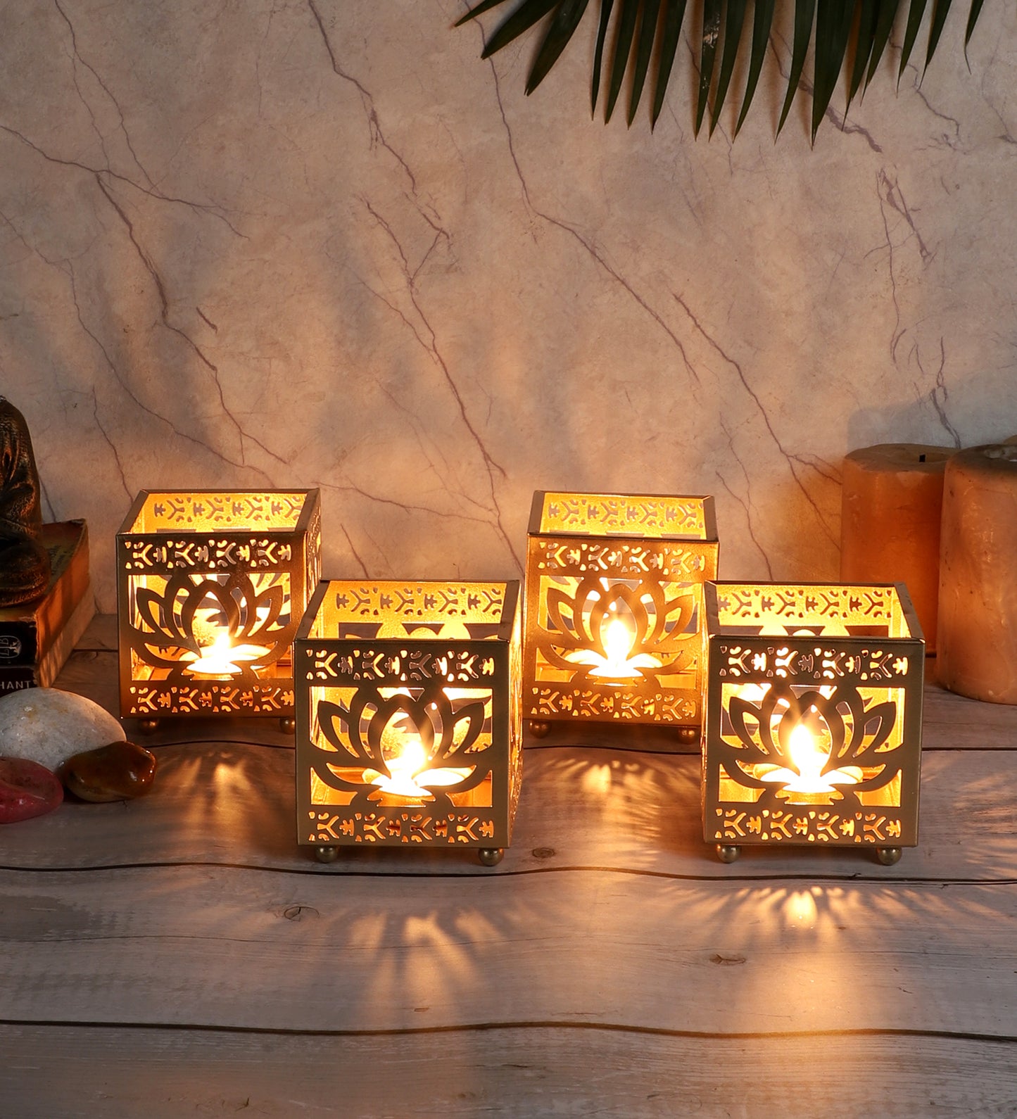Lotus Etching Votive Tealight Set of 4