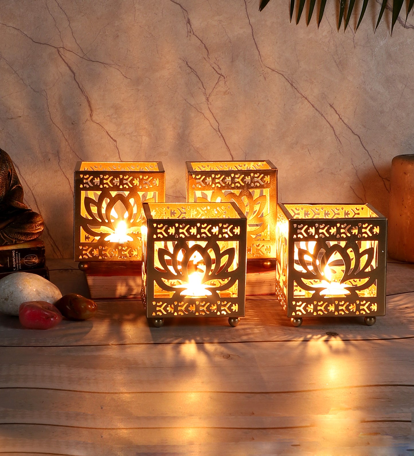 Lotus Etching Votive Tealight Set of 4