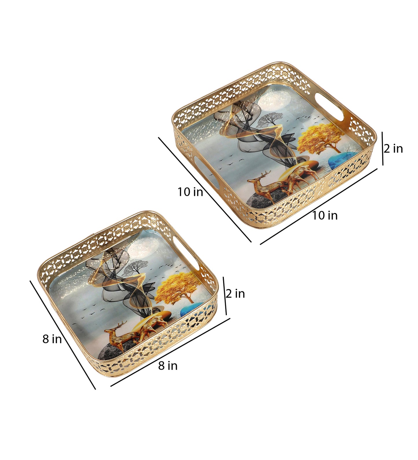 Square Gold Deer Tray Set of 2
