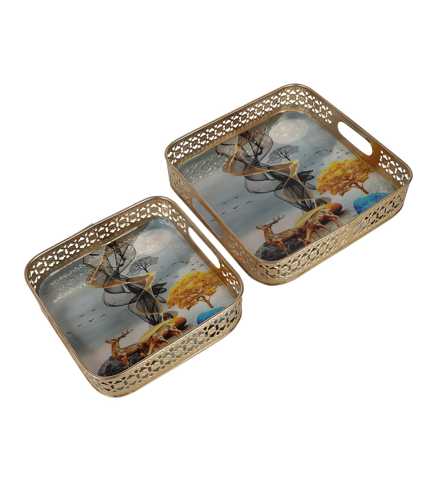 Square Gold Deer Tray Set of 2