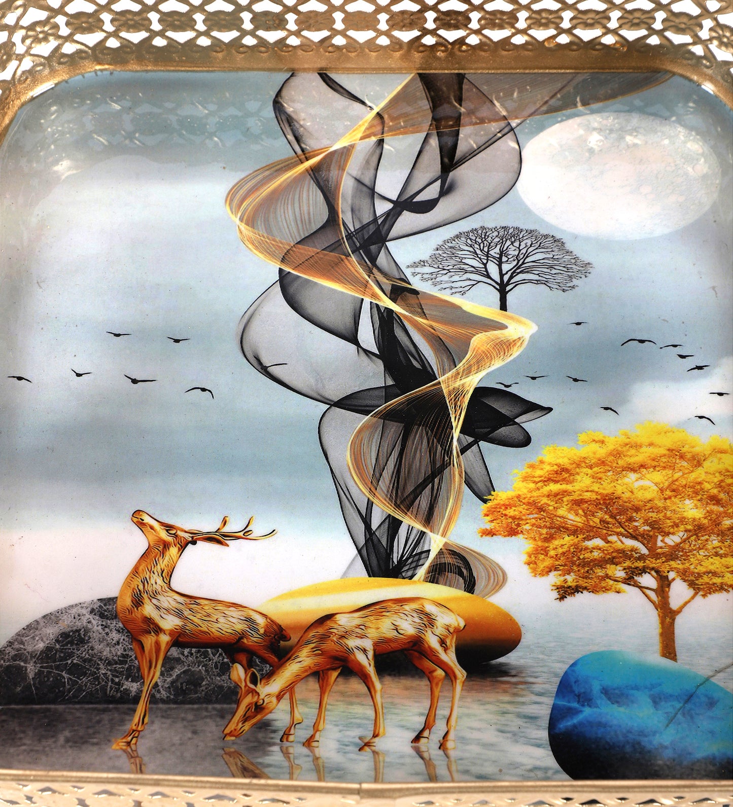 Square Gold Deer Tray Set of 2