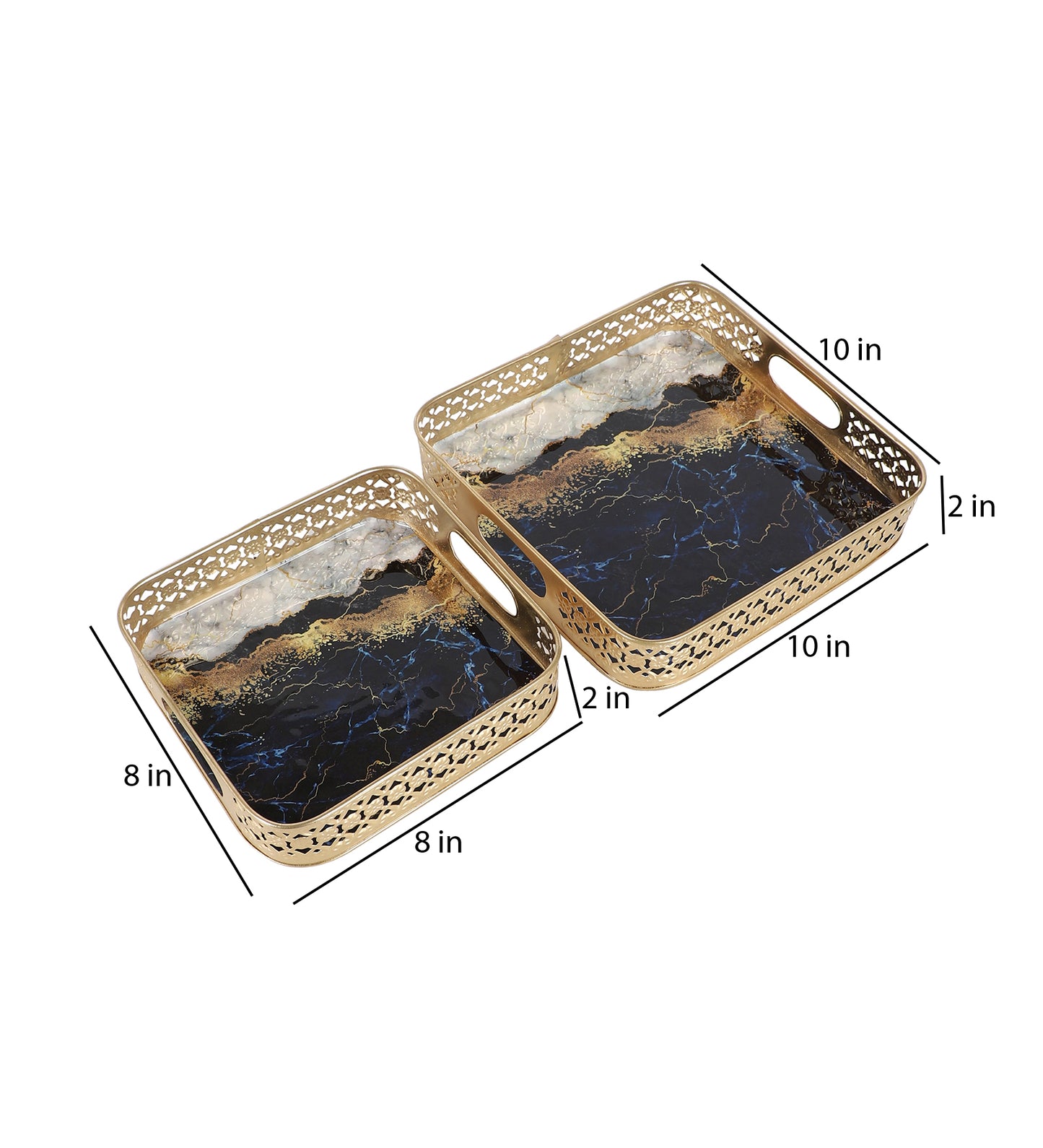 Square Blue & White Tray Set of 2