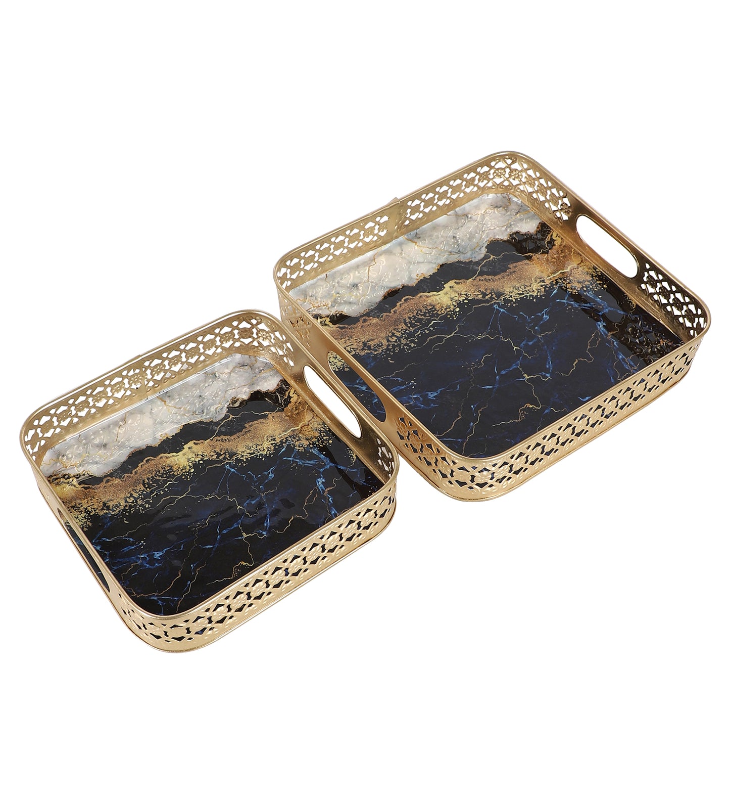 Square Blue & White Tray Set of 2