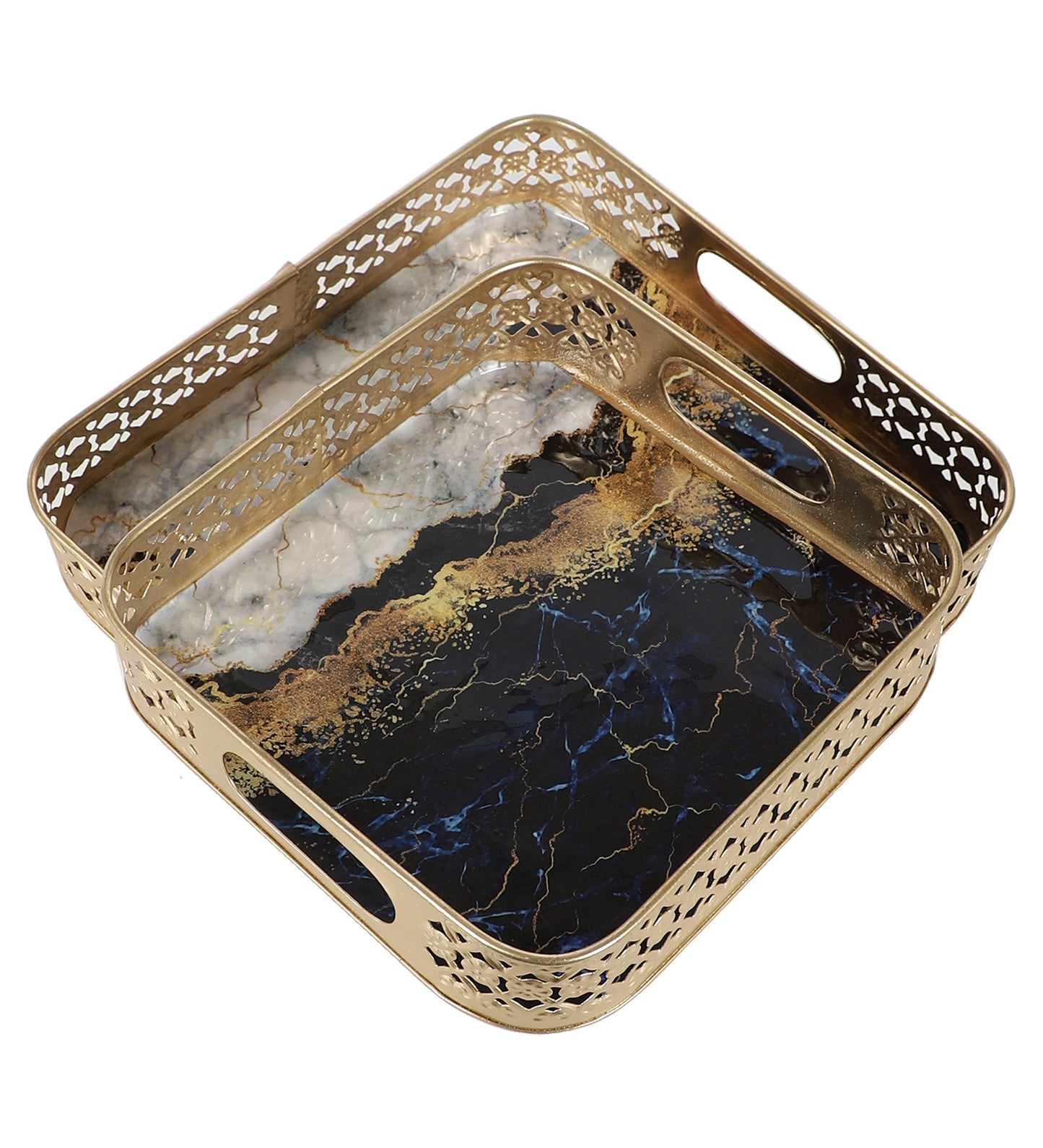 Square Blue & White Tray Set of 2