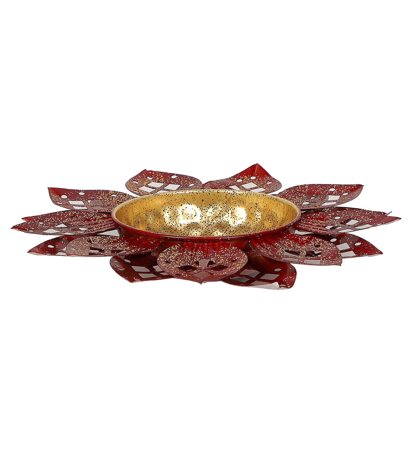 Red & Gold Flower Cut Urli