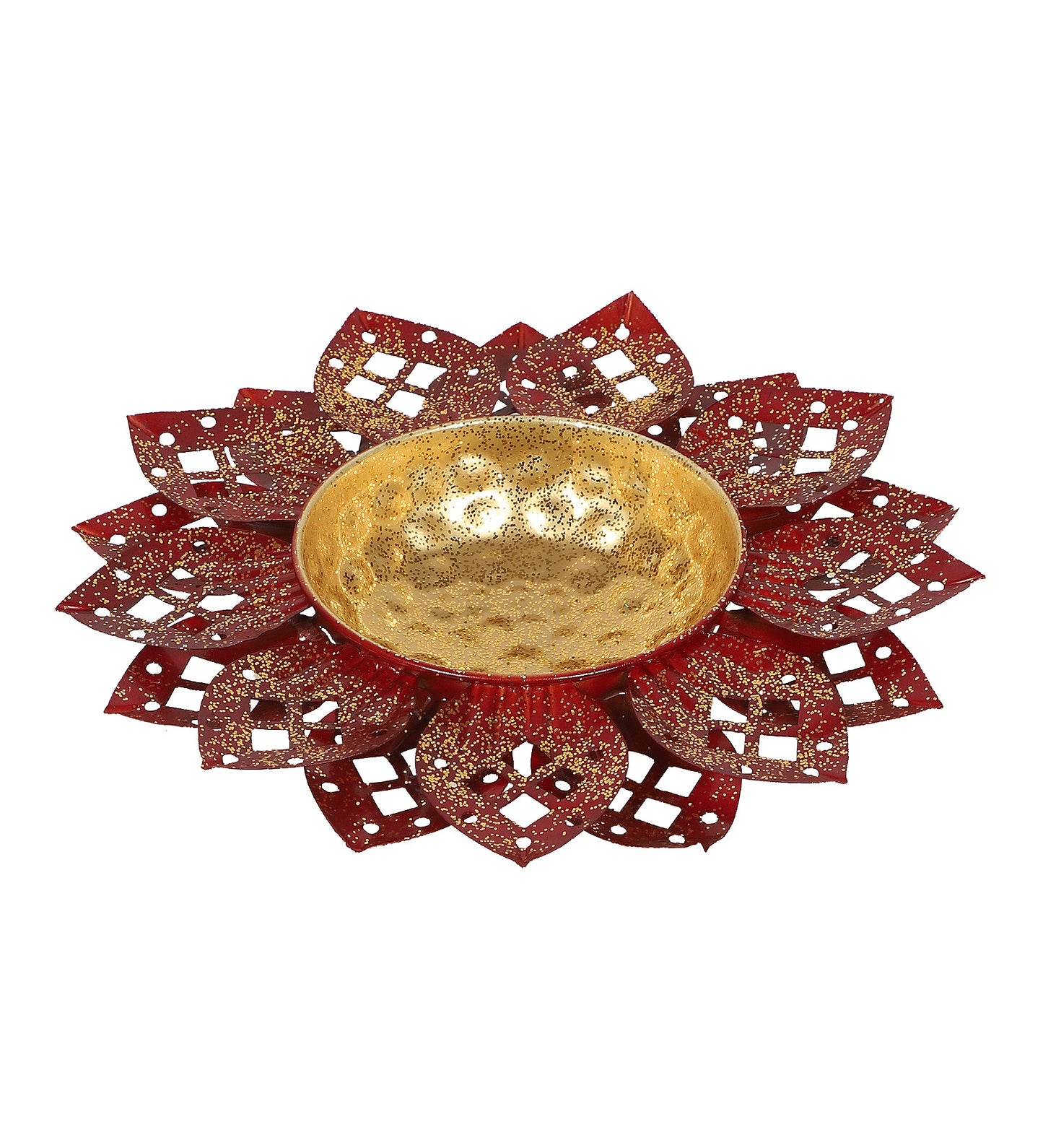 Red & Gold Flower Cut Urli
