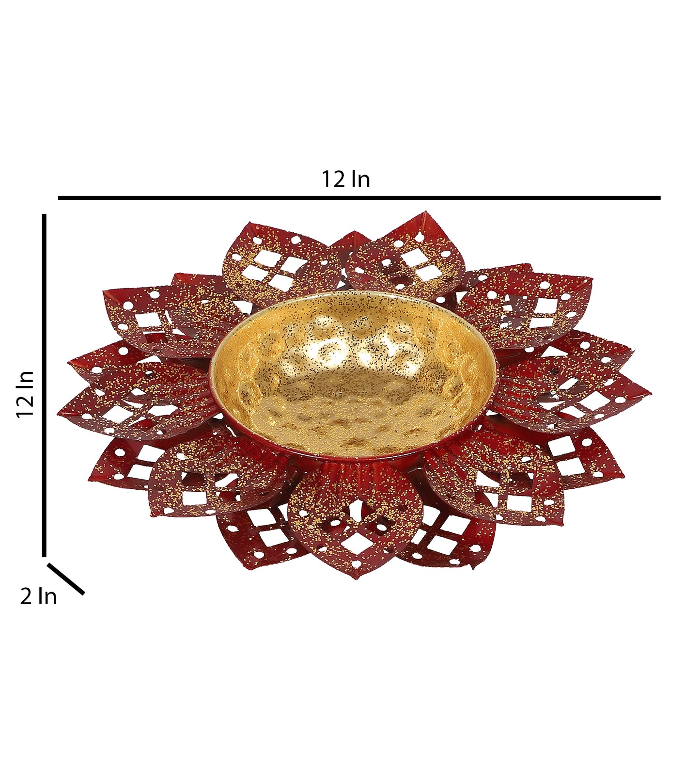 Red & Gold Flower Cut Urli