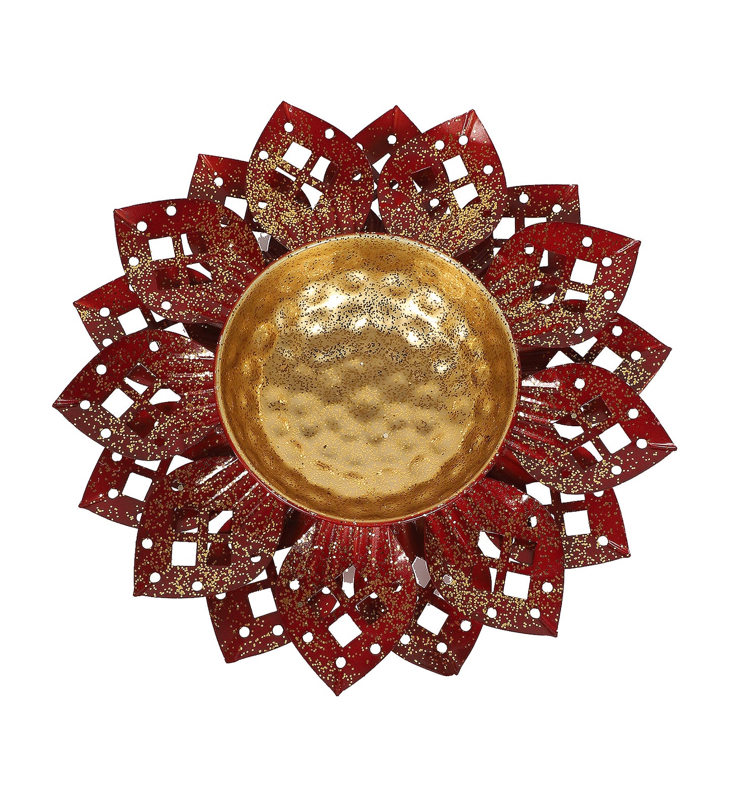 Red & Gold Flower Cut Urli