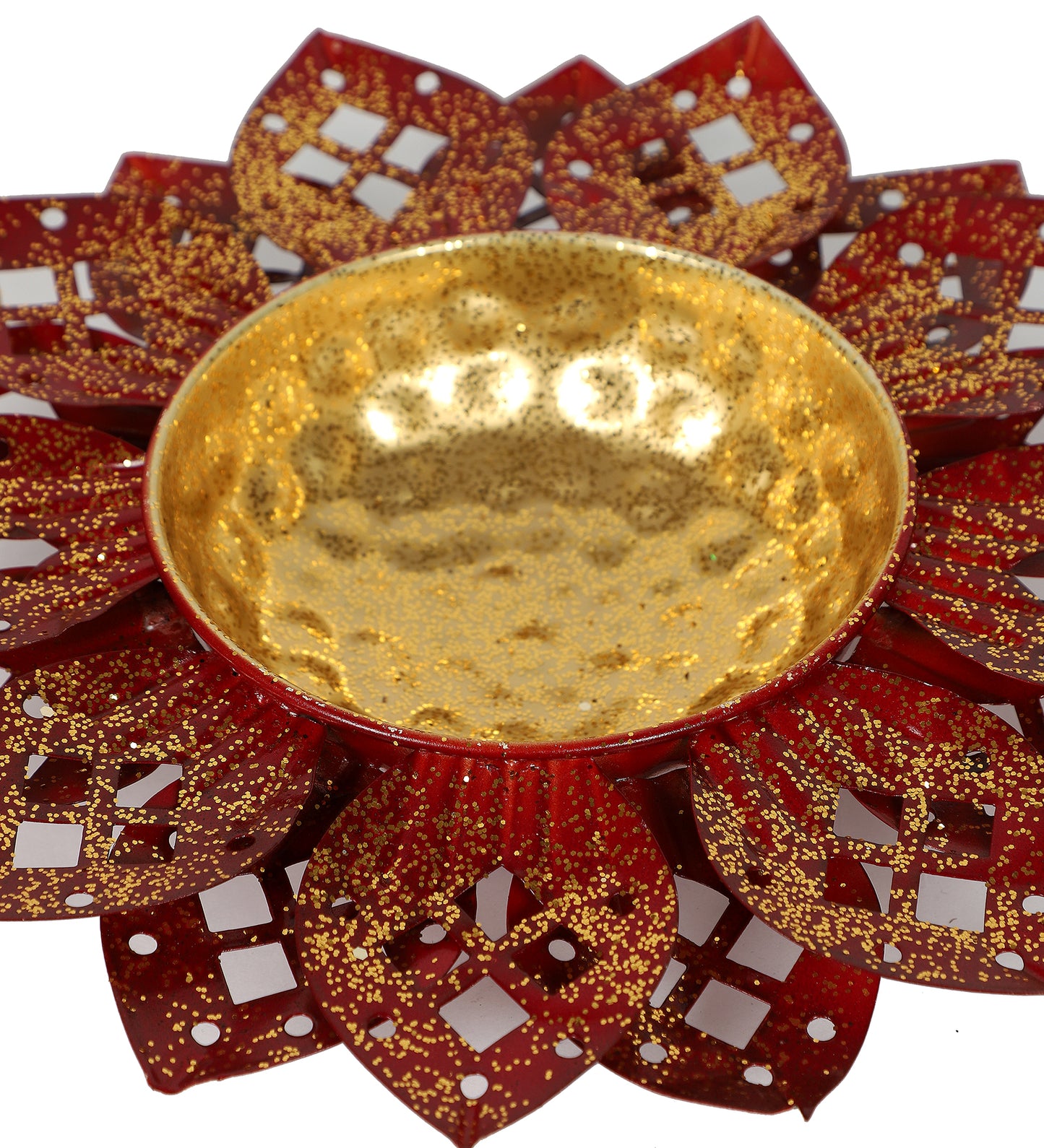 Red & Gold Flower Cut Urli